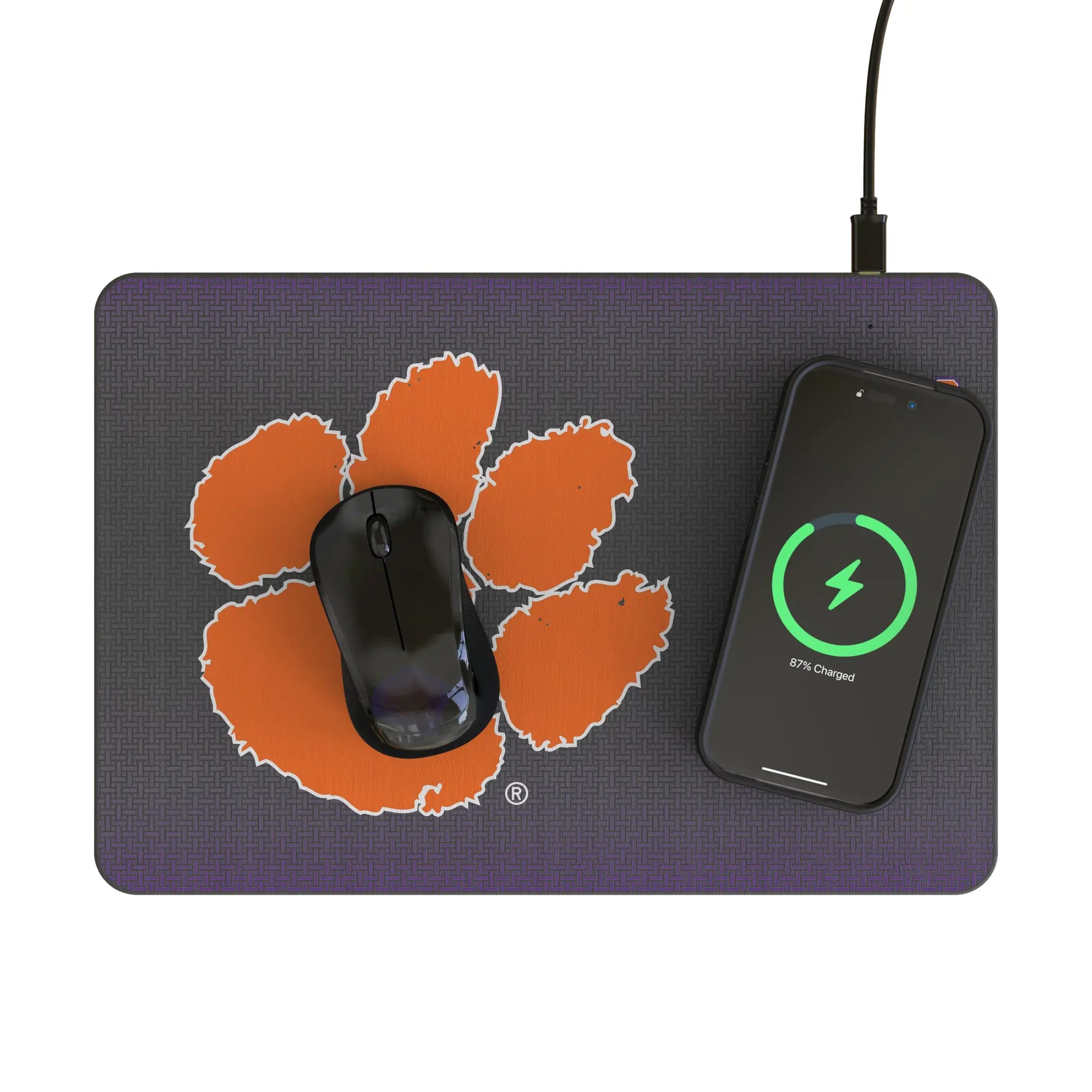 Clemson University Tigers Linen 15-Watt Wireless Charger and Mouse Pad - Lifestyle