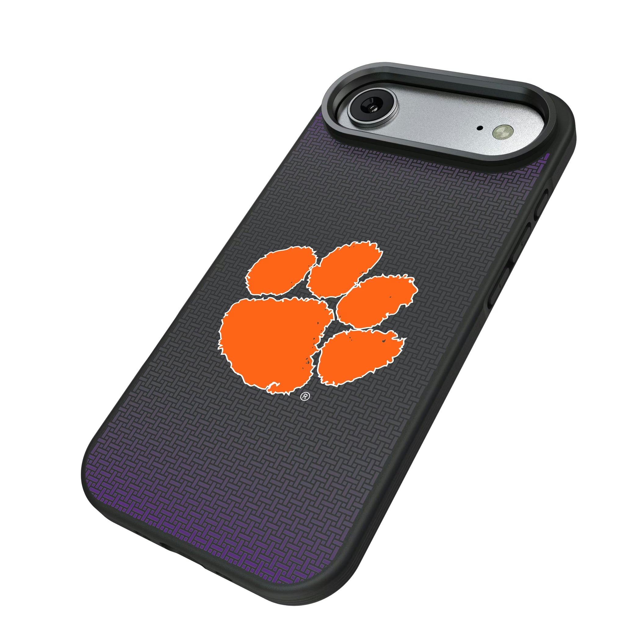 Clemson University Tigers Linen iPhone Bump Phone Case for Apple iPhone - Isometric View#Device_iPhone Air