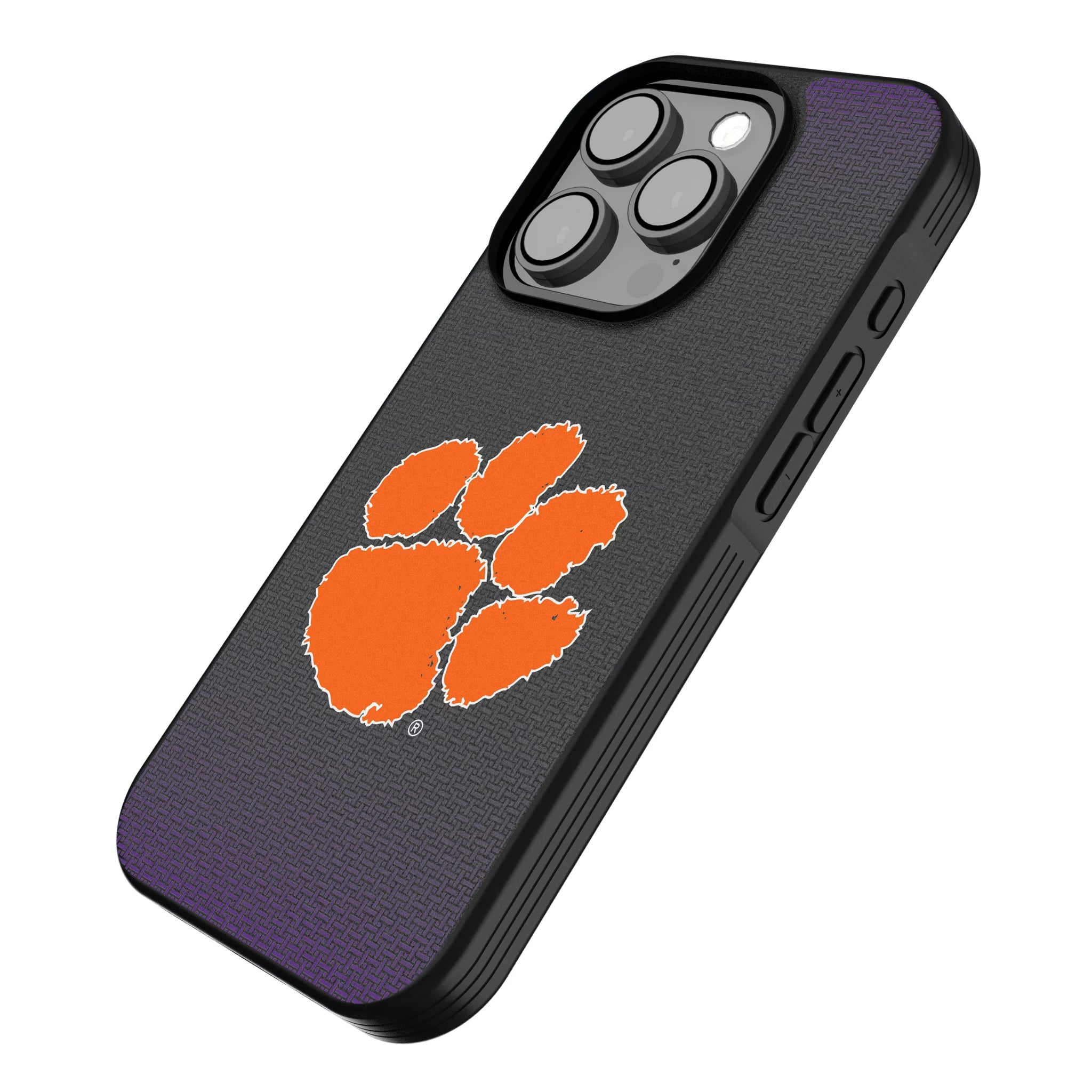 Clemson University Tigers Linen iPhone Bump Phone Case for Apple iPhone - Isometric View