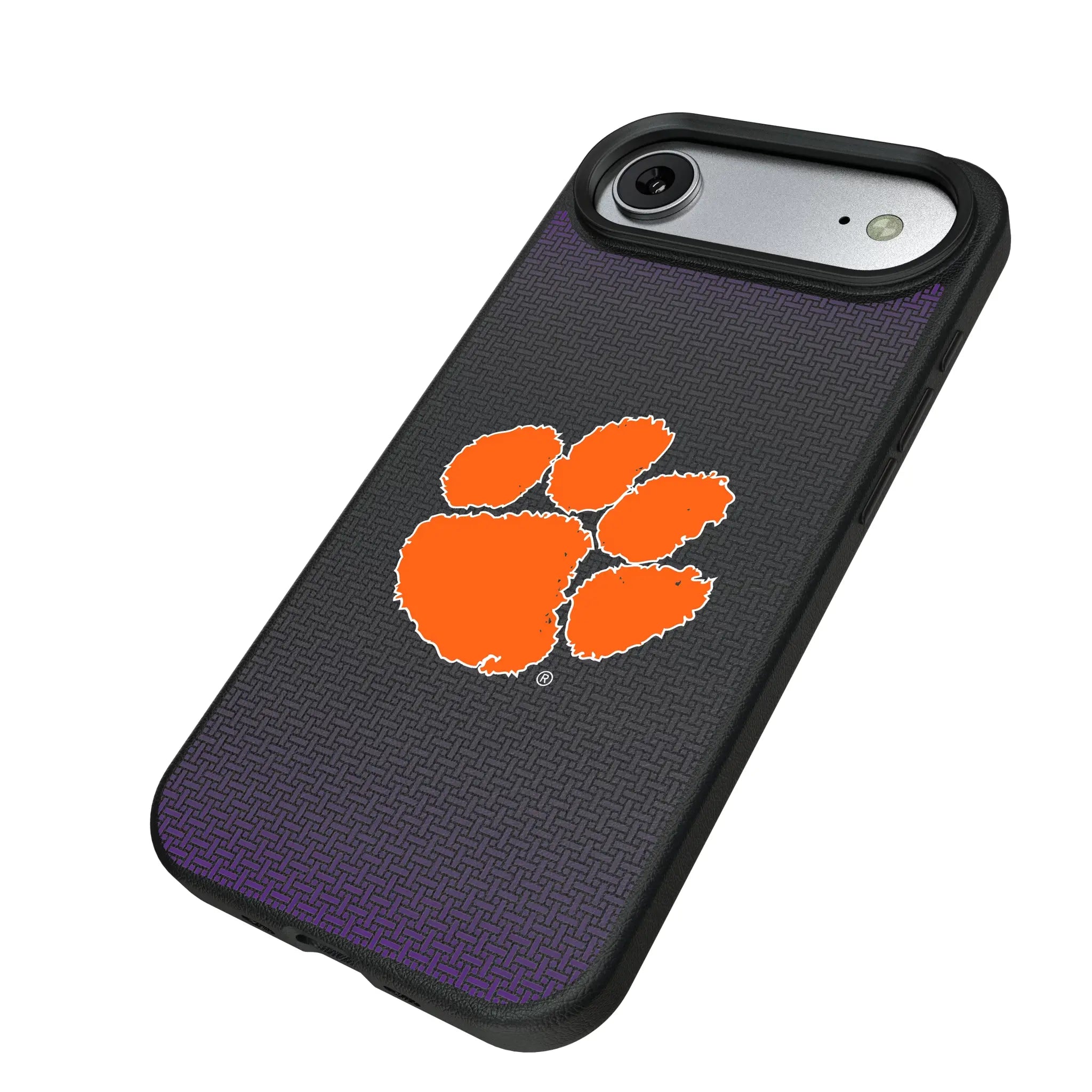 Clemson University Tigers Linen iPhone MagSafe Compatible Phone Case for Apple iPhone - Isometric View#Device_iPhone Air