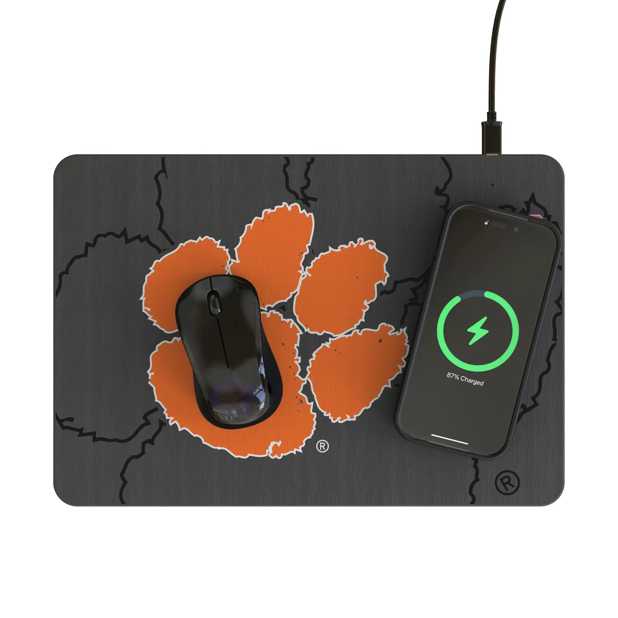 Clemson University Tigers Monocolor Tilt 15-Watt Wireless Charger and Mouse Pad - Lifestyle