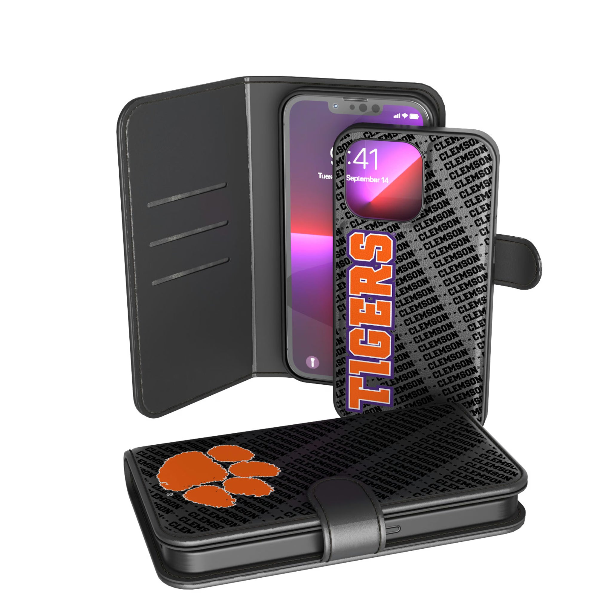 Clemson University Tigers Monocolor Tilt iPhone Wallet Phone Case for Apple iPhone