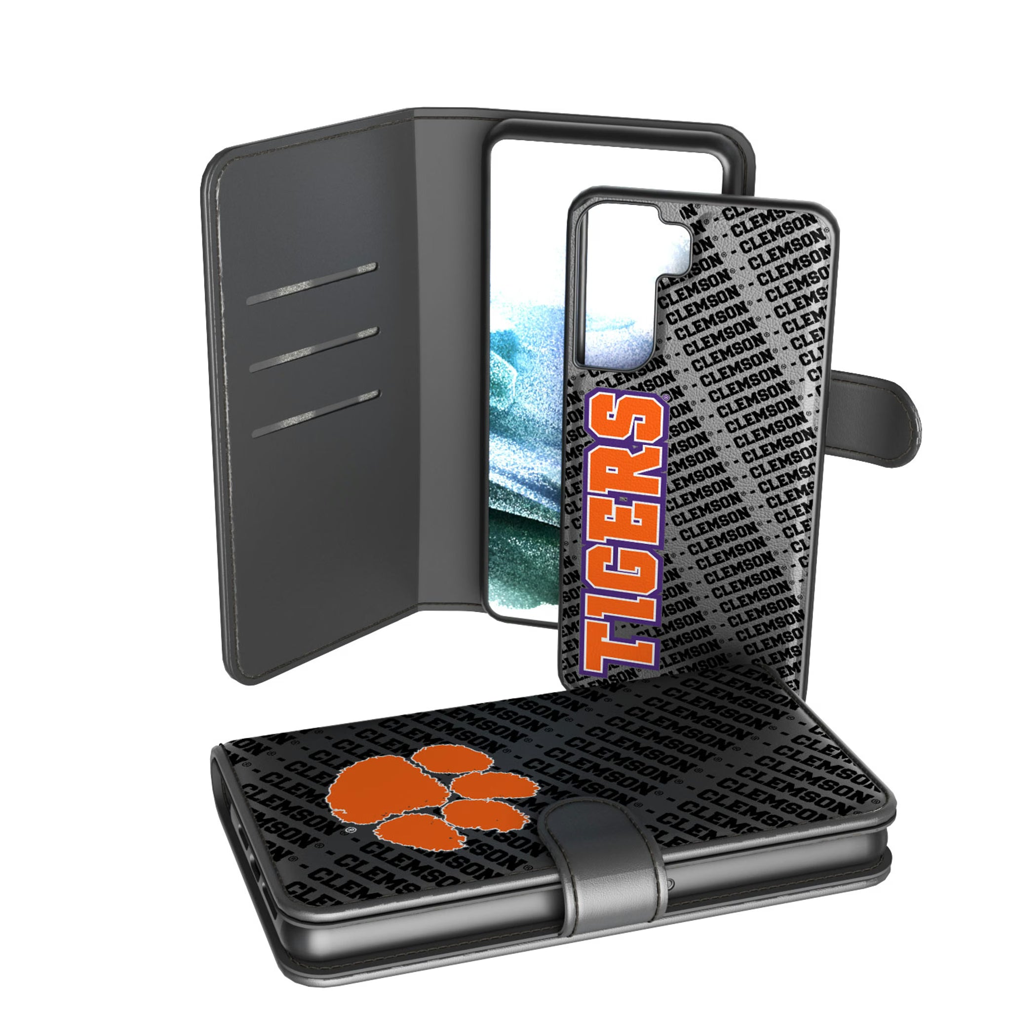 Clemson University Tigers Monocolor Tilt Galaxy Wallet Phone Case for Samsung Galaxy