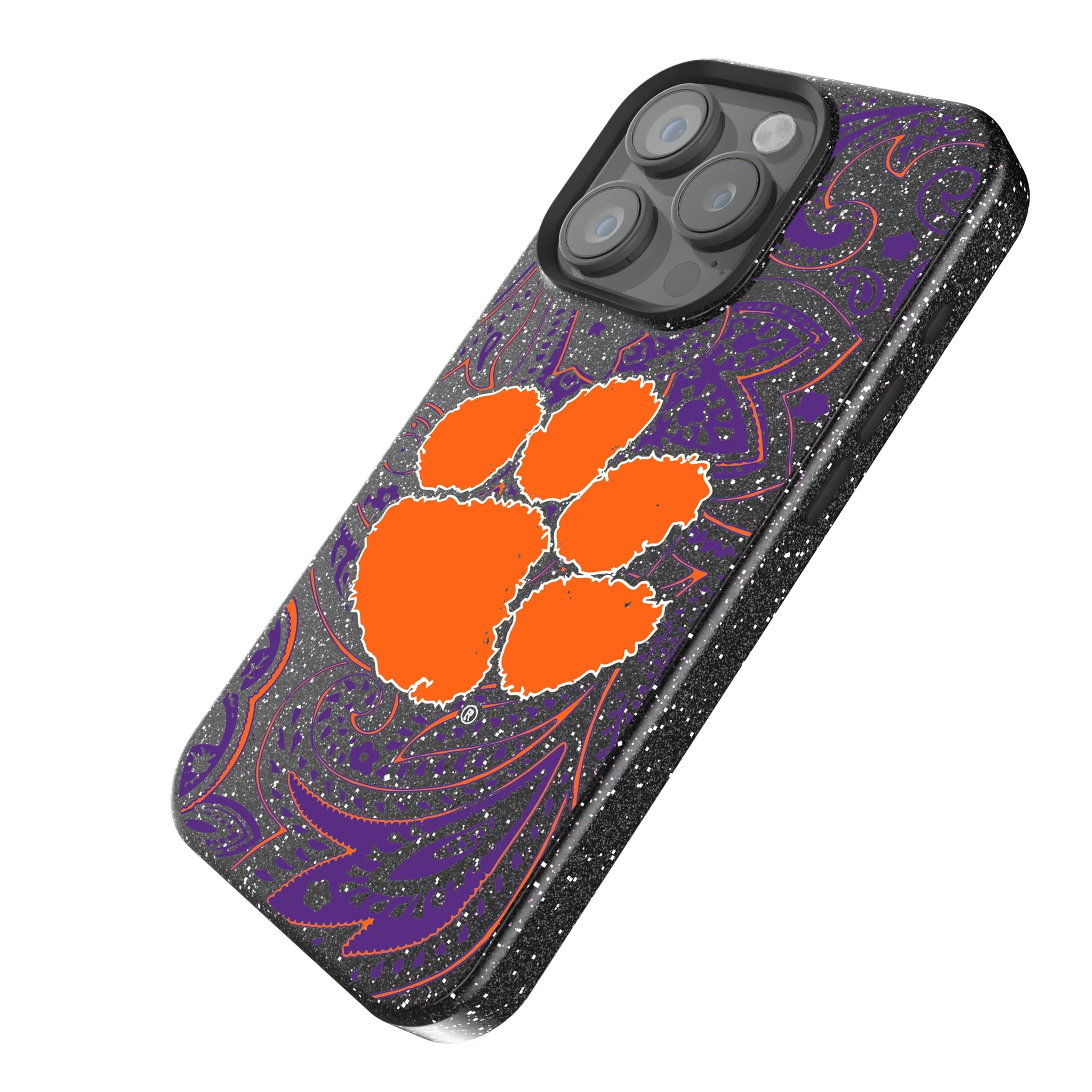 Clemson University Tigers Paisley iPhone Bling Phone Case for Apple iPhone - Isometric View