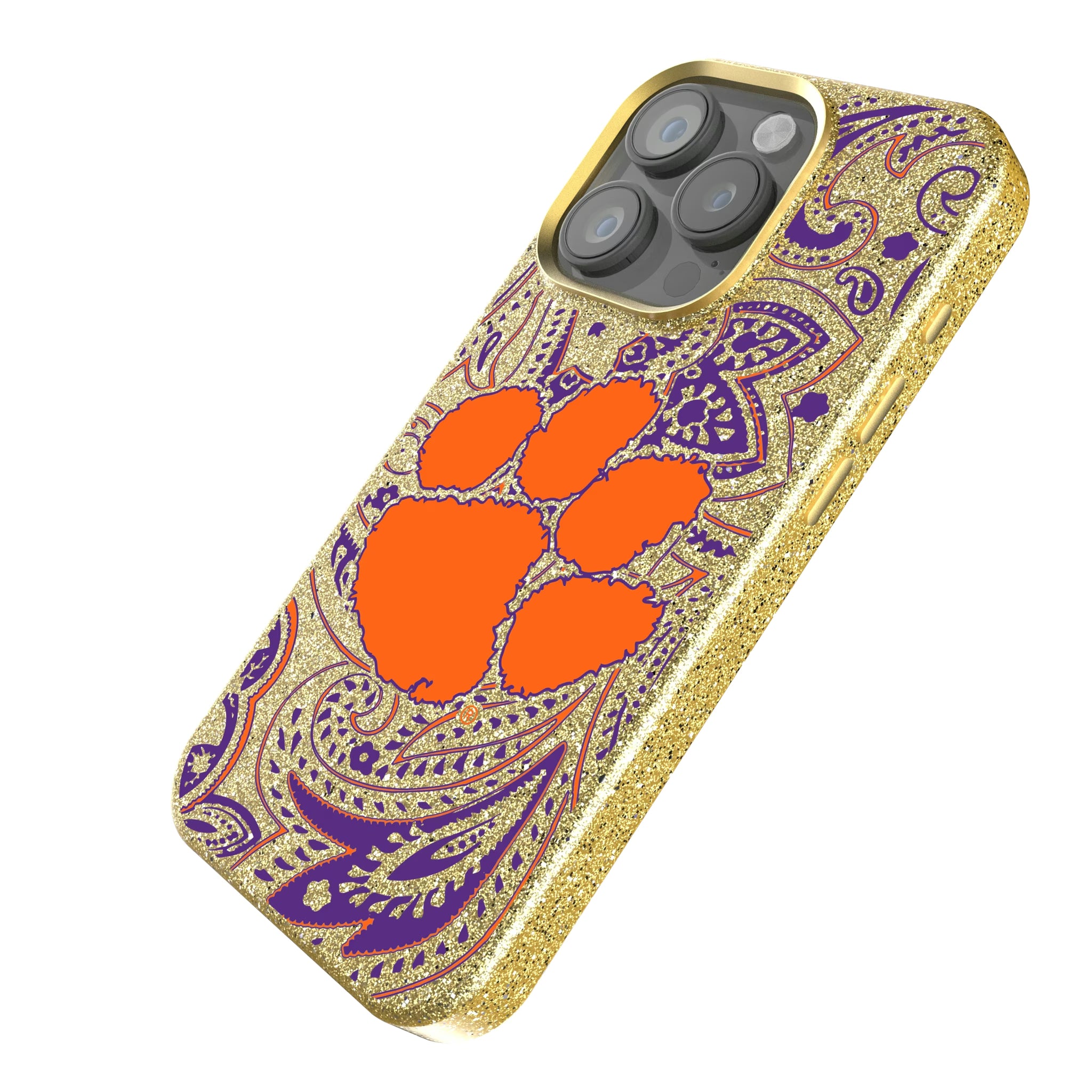 Clemson University Tigers Paisley iPhone Bling Phone Case for Apple iPhone - Isometric View