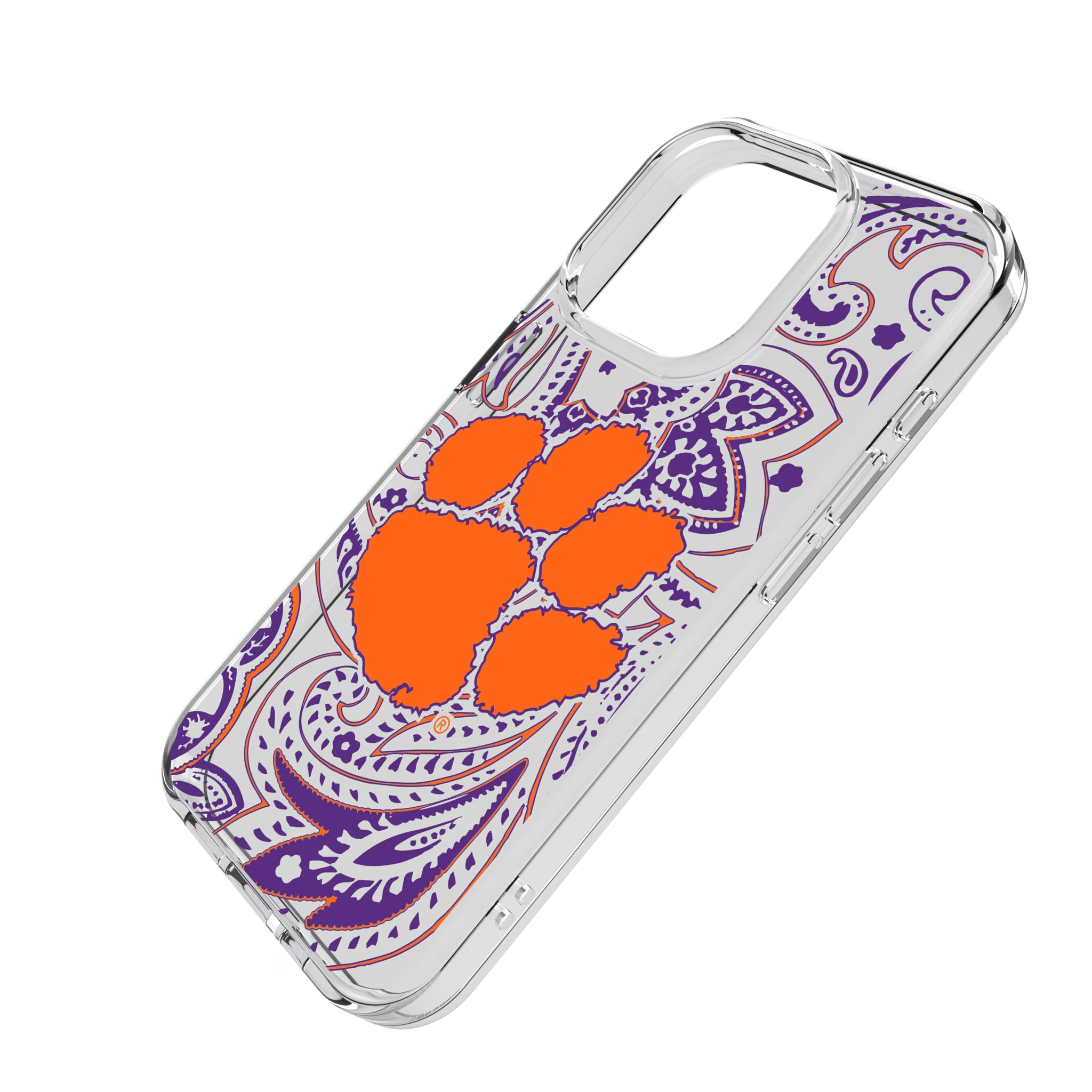 Clemson University Tigers Paisley iPhone Clear Phone Case for Apple iPhone - Isometric View