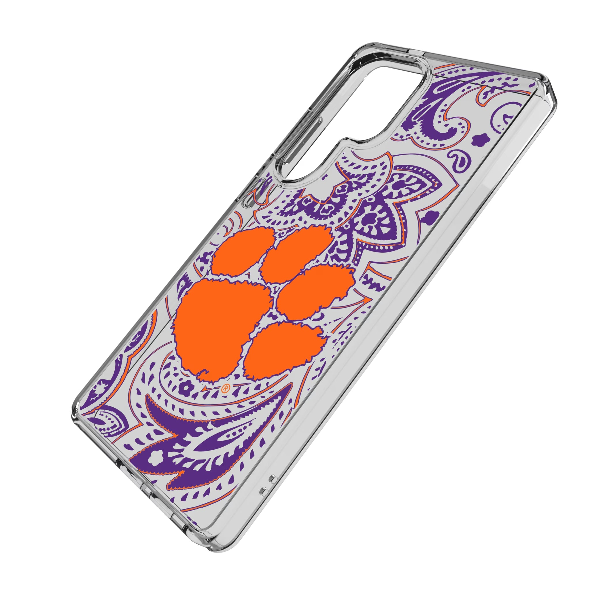 Clemson University Tigers Paisley Galaxy Clear Phone Case for Samsung Galaxy - Isometric View