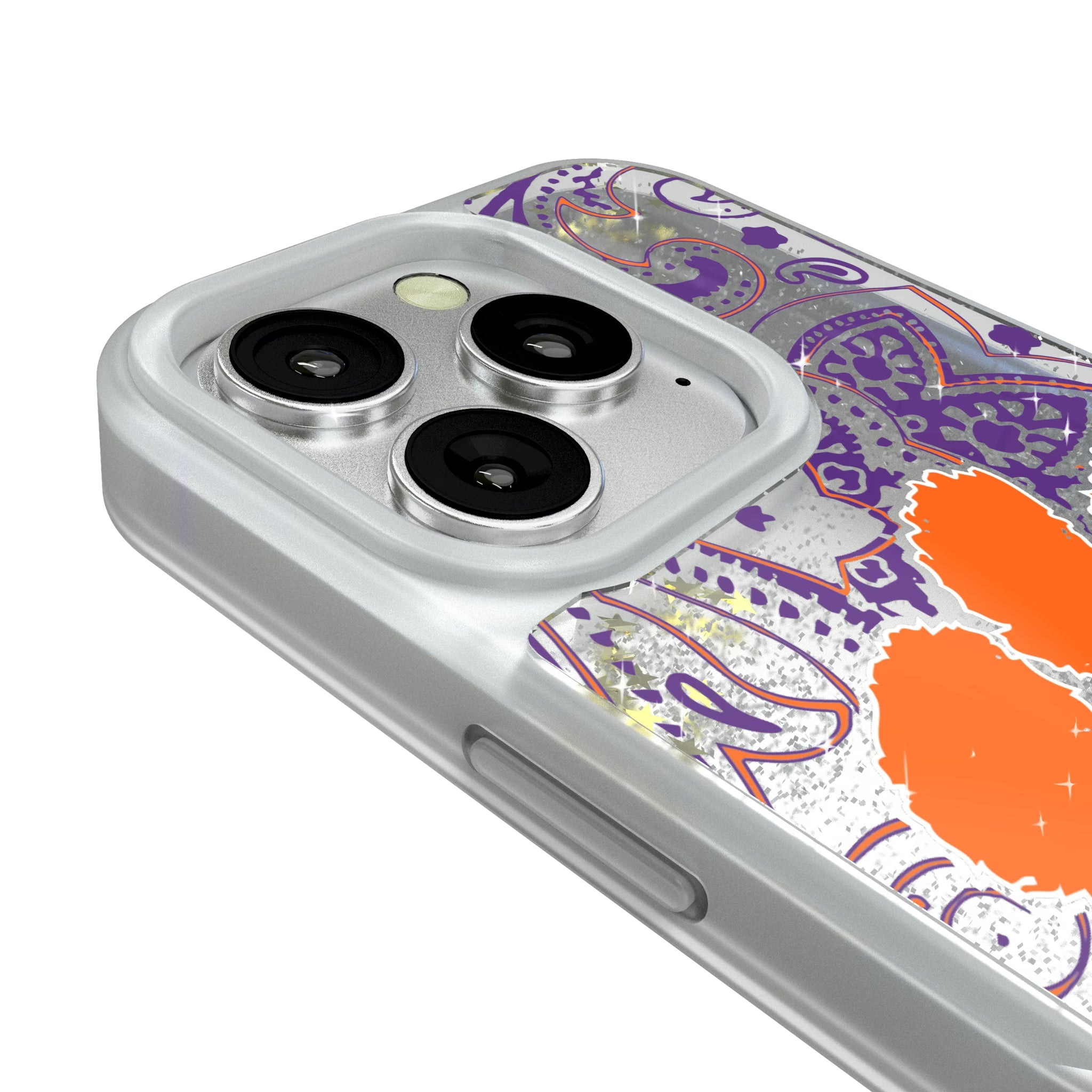 Clemson University Tigers Paisley iPhone Glitter Phone Case for Apple iPhone - Detail#Device_iPhone 16 Pro
