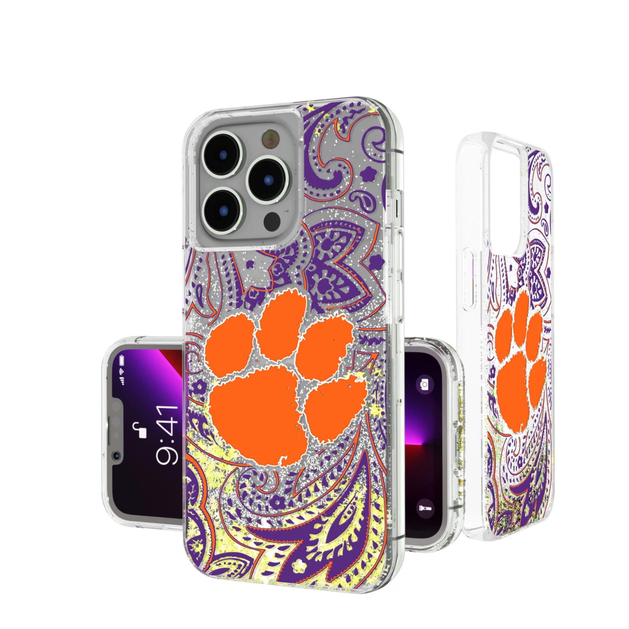 Clemson University Tigers Paisley iPhone Glitter Phone Case for Apple iPhone