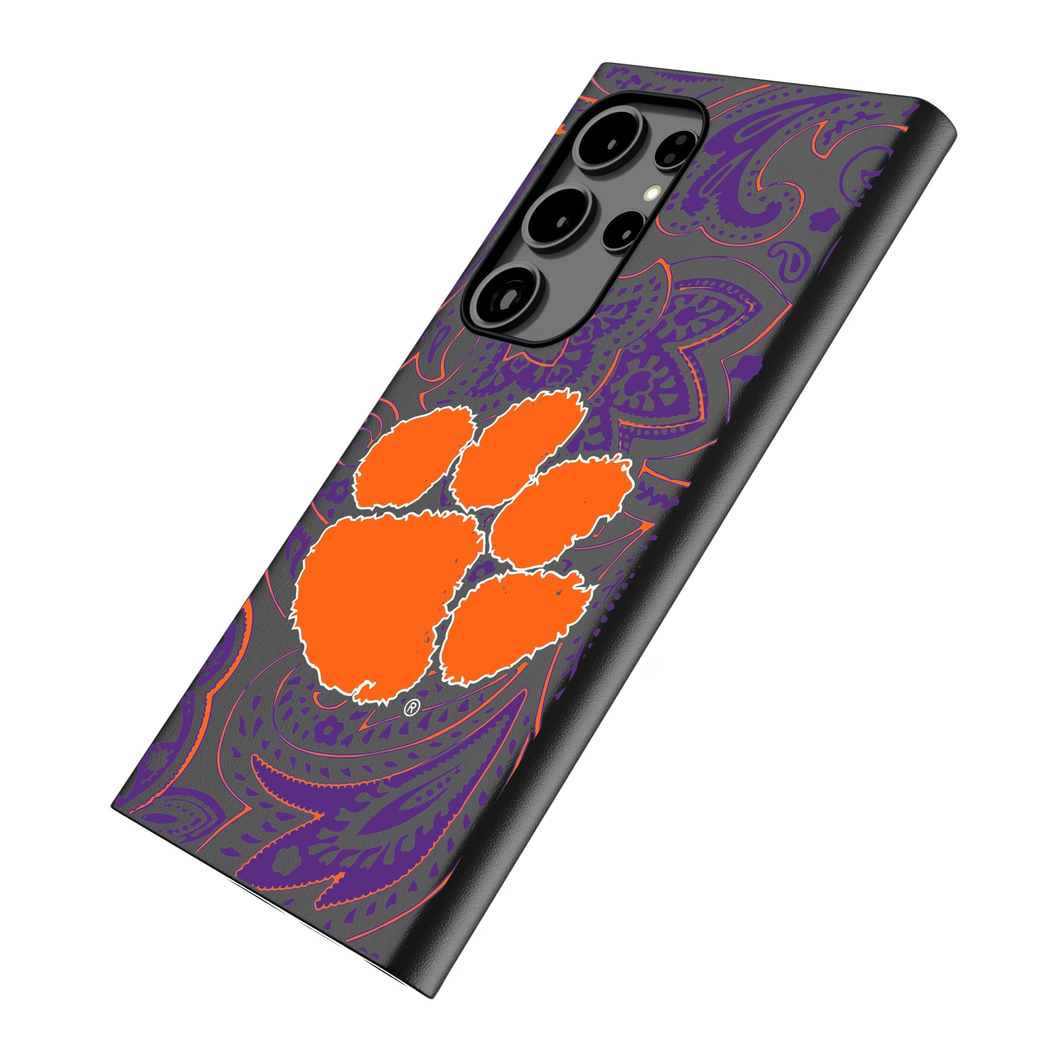 Clemson University Tigers Paisley Galaxy MagSafe Compatible Phone Case for Samsung Galaxy - Isometric View