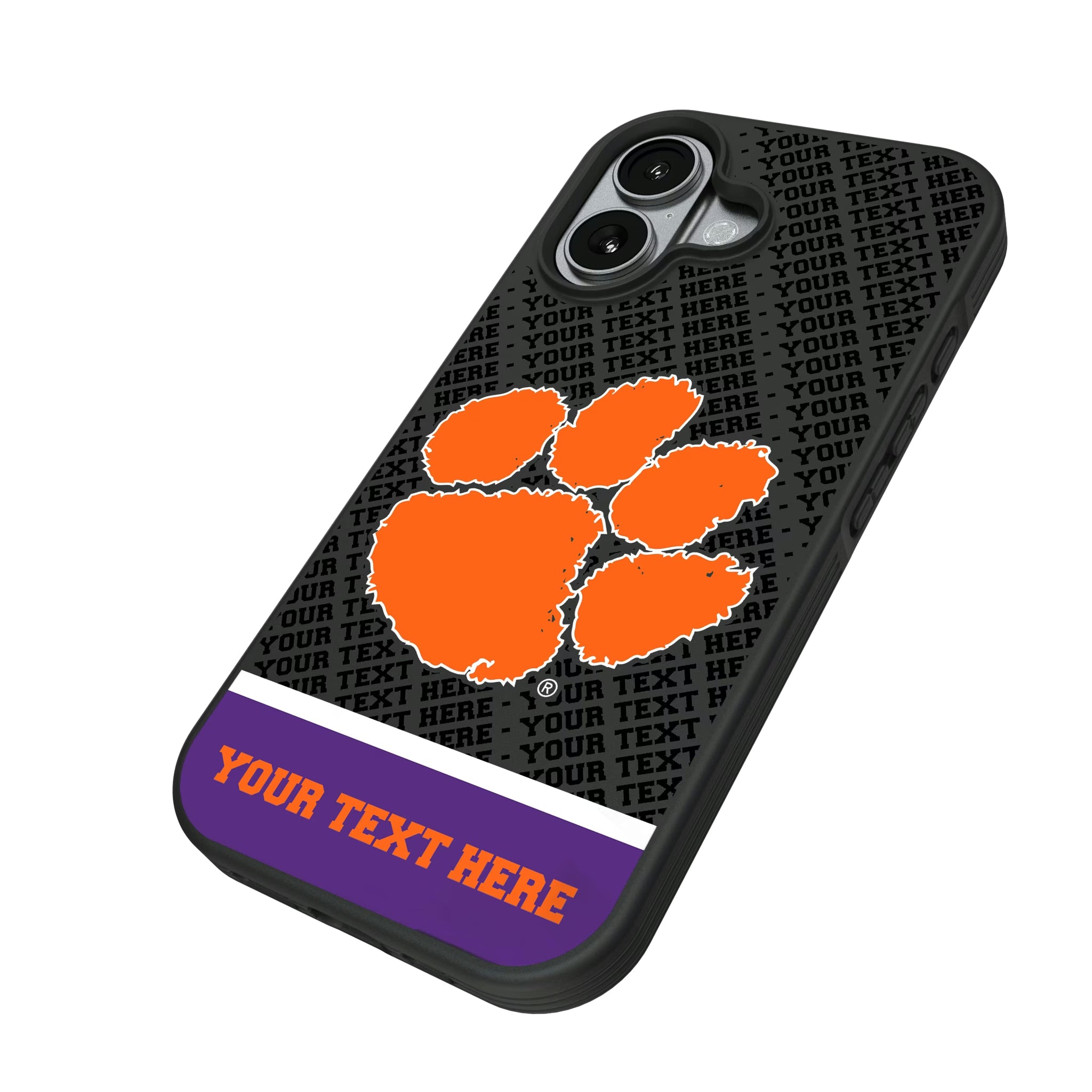 Clemson University Tigers Personalized EndZone Plus iPhone Bump Phone Case for Apple iPhone - Isometric View#Device_iPhone 17