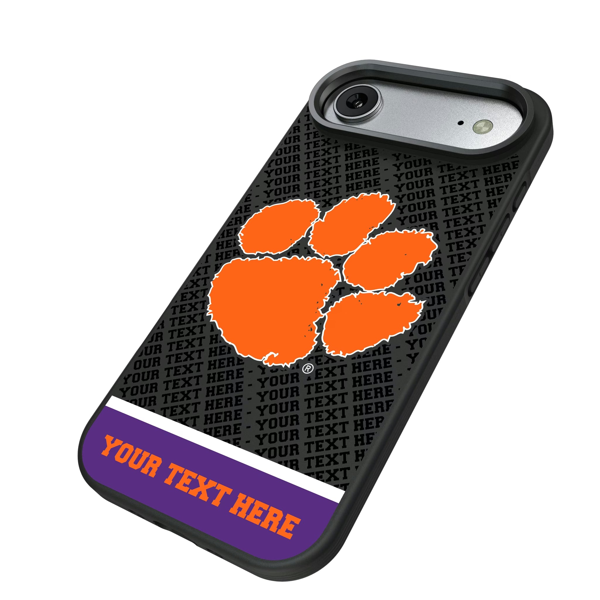 Clemson University Tigers Personalized EndZone Plus iPhone Bump Phone Case for Apple iPhone - Isometric View#Device_iPhone Air