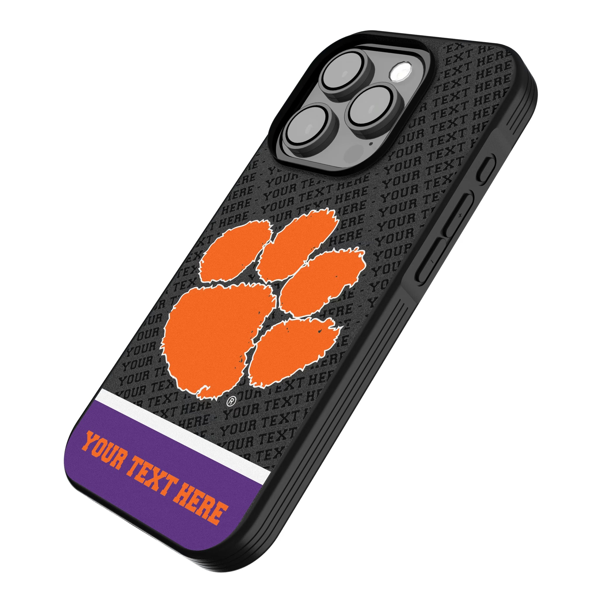 Clemson University Tigers Personalized EndZone Plus iPhone Bump Phone Case for Apple iPhone - Isometric View