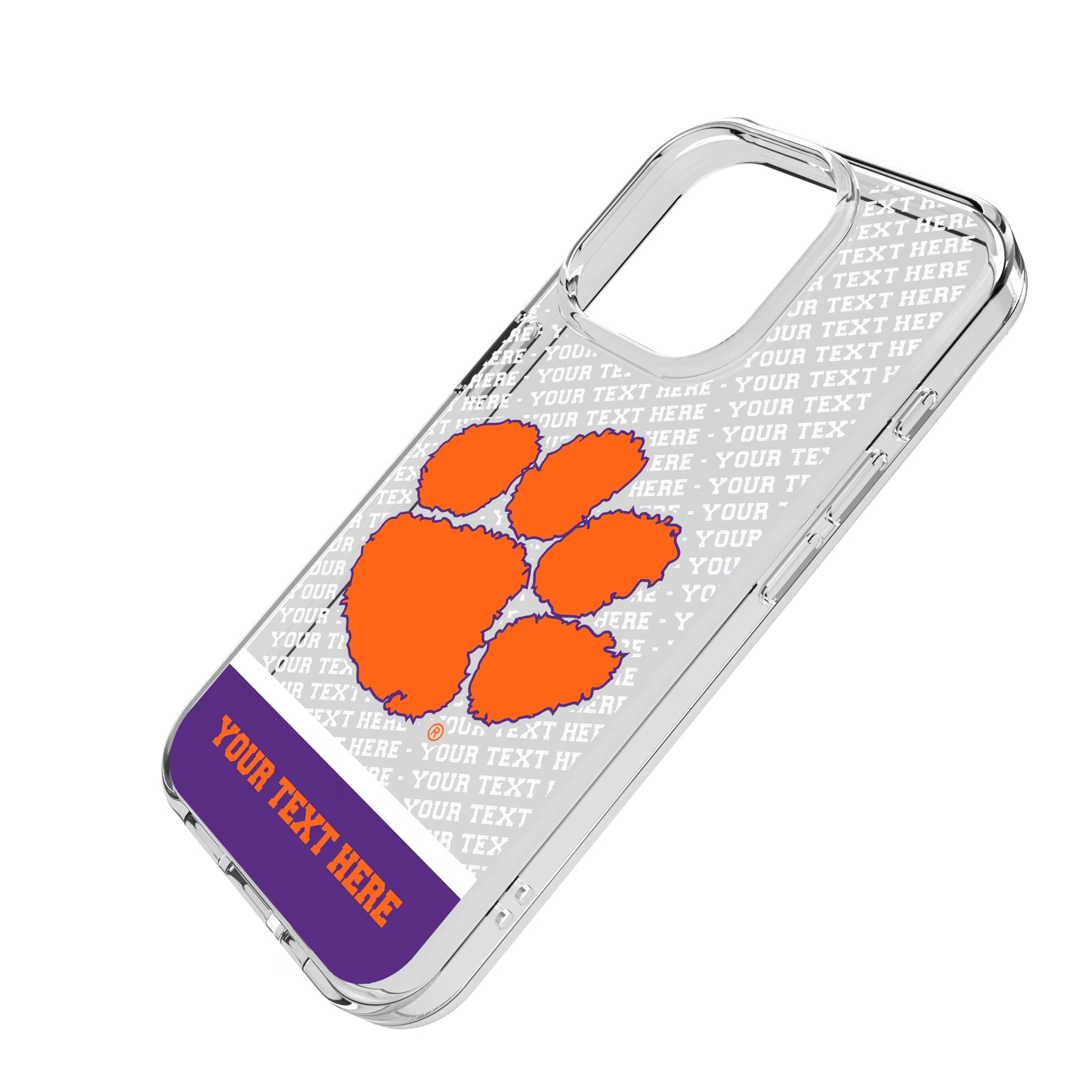 Clemson University Tigers Personalized EndZone Plus iPhone Clear Phone Case for Apple iPhone - Isometric View