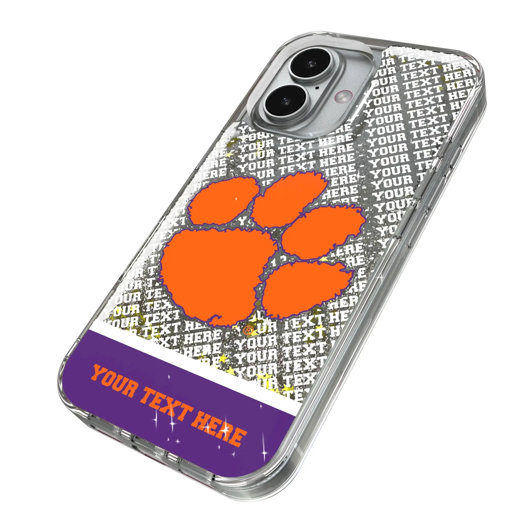 Clemson University Tigers Personalized EndZone Plus iPhone Glitter Phone Case for Apple iPhone - Isometric View