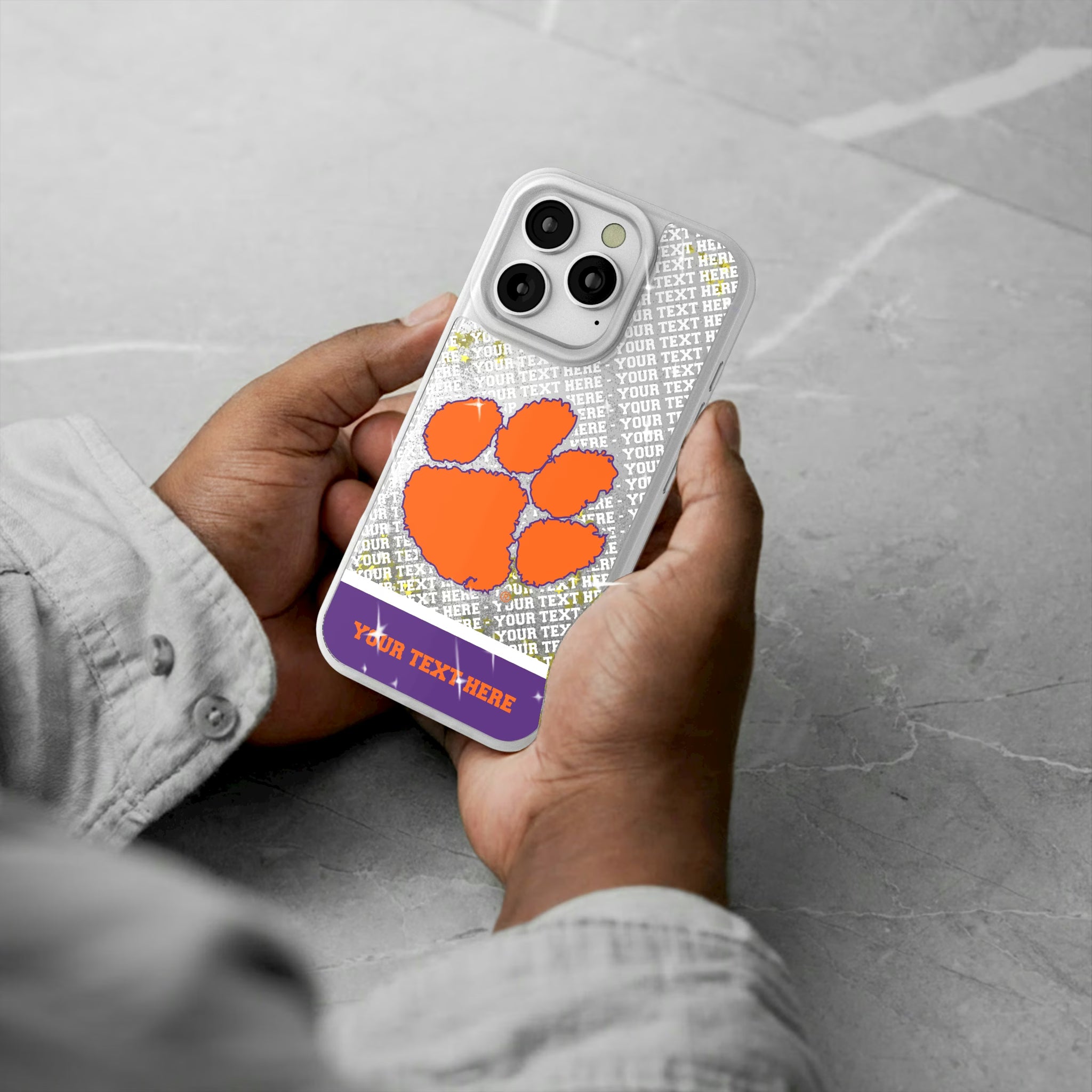 Clemson University Tigers Personalized EndZone Plus iPhone Glitter Phone Case for Apple iPhone - Lifestyle#Device_iPhone 16 Pro