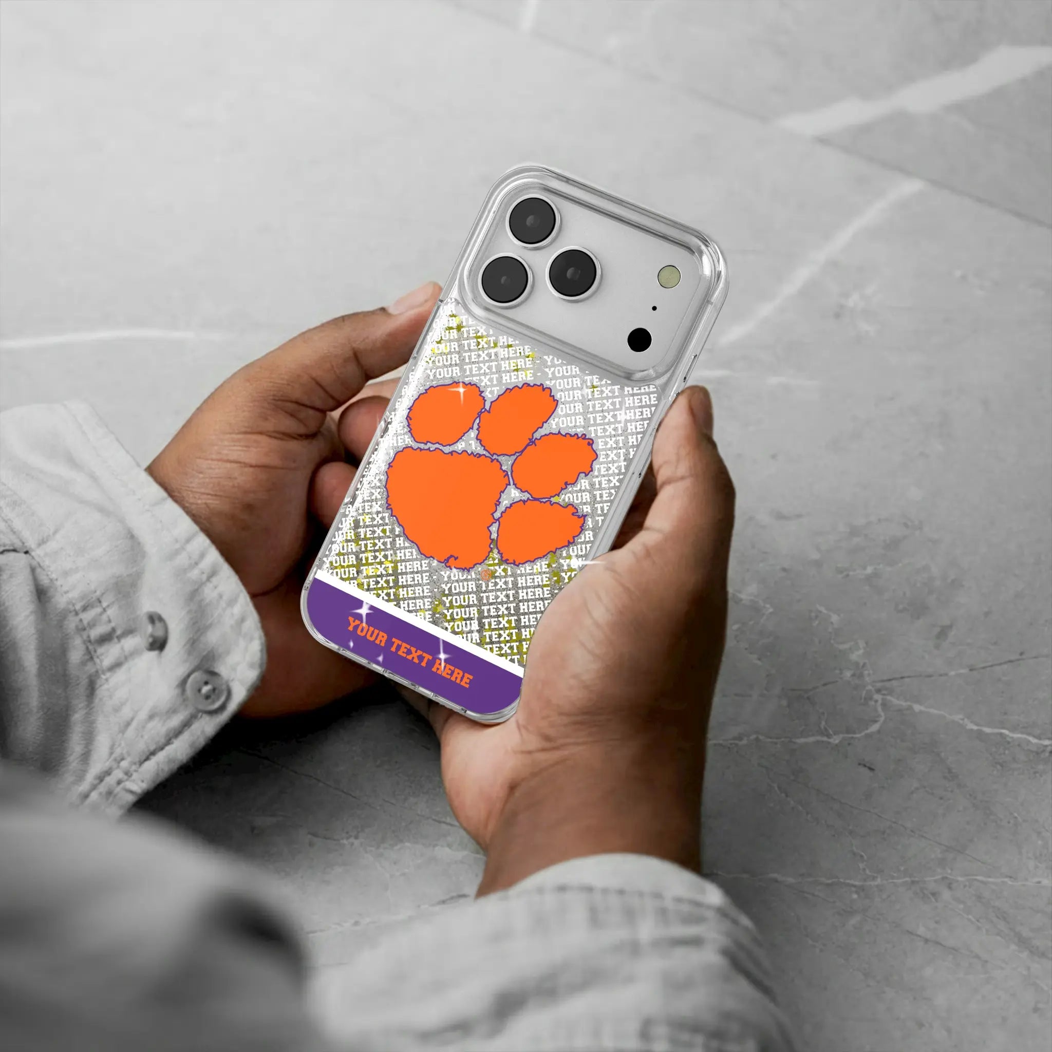 Clemson University Tigers Personalized EndZone Plus iPhone Glitter Phone Case for Apple iPhone - Lifestyle#Device_iPhone 17 Pro