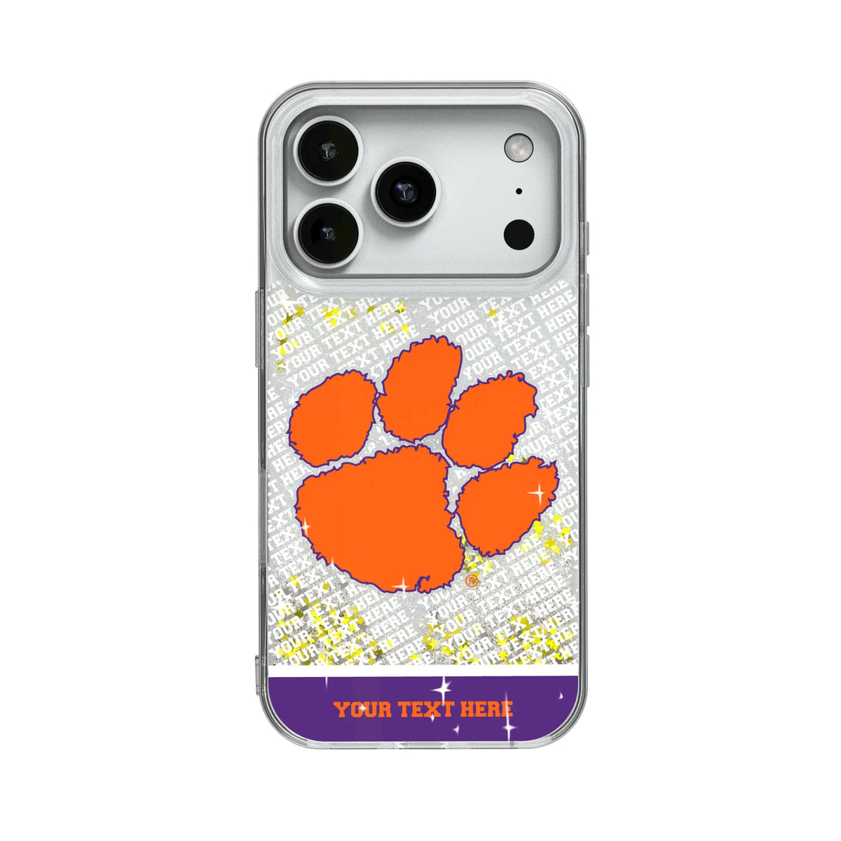 Clemson University Tigers Personalized EndZone Plus Glitter Phone Case for Apple iPhone