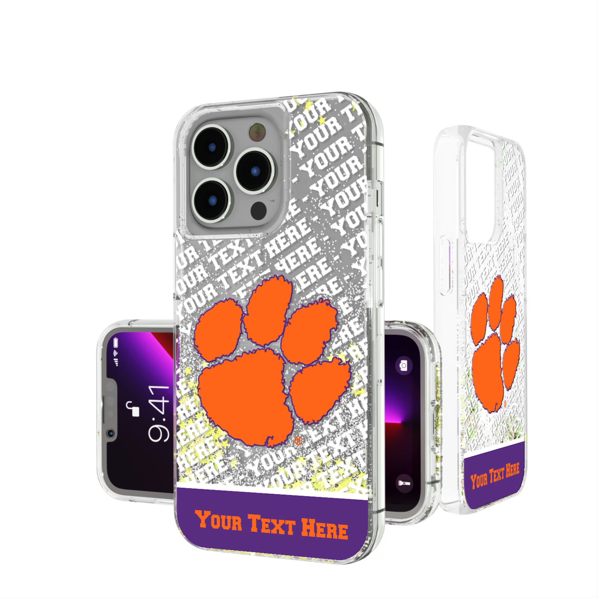 Clemson University Tigers Personalized EndZone Plus iPhone Glitter Phone Case for Apple iPhone