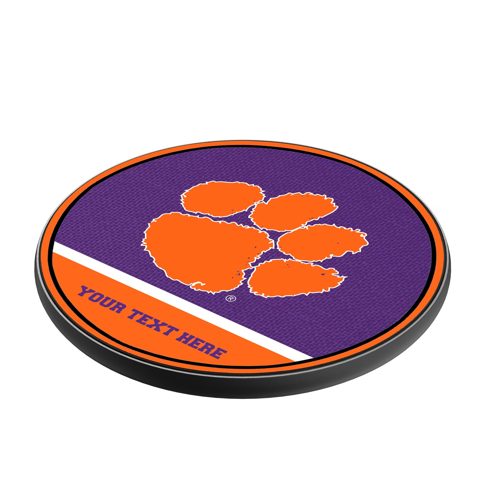 Clemson University Tigers Personalized Endzone Solid 15-Watt Wireless Charger - Isometric View