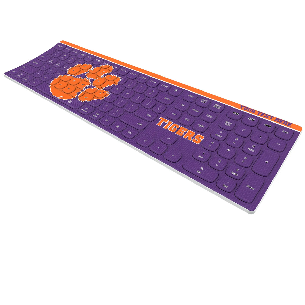 Clemson University Tigers Personalized Endzone Solid KKB605 Curved Wireless Keyboard - Isometric View
