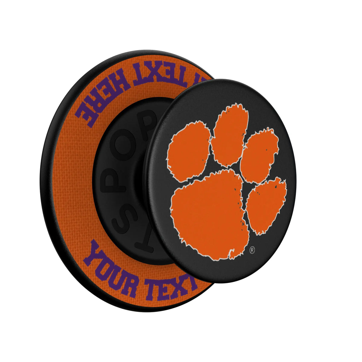 Clemson University Tigers Personalized Endzone Solid Popsockets Round Magnetic - Isometric View