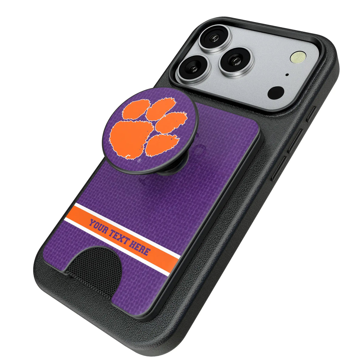 Clemson University Tigers Personalized Endzone Solid Popsockets Wallet Magnetic - Isometric View