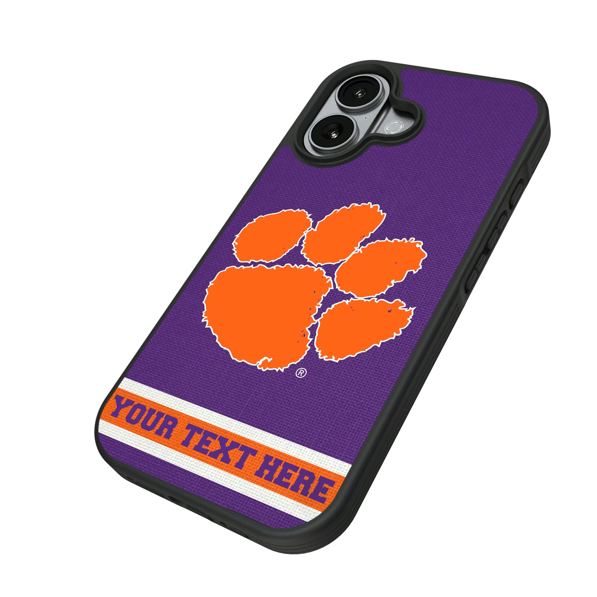 Clemson University Tigers Personalized Stripe iPhone Bump Phone Case for Apple iPhone - Isometric View#Device_iPhone 17
