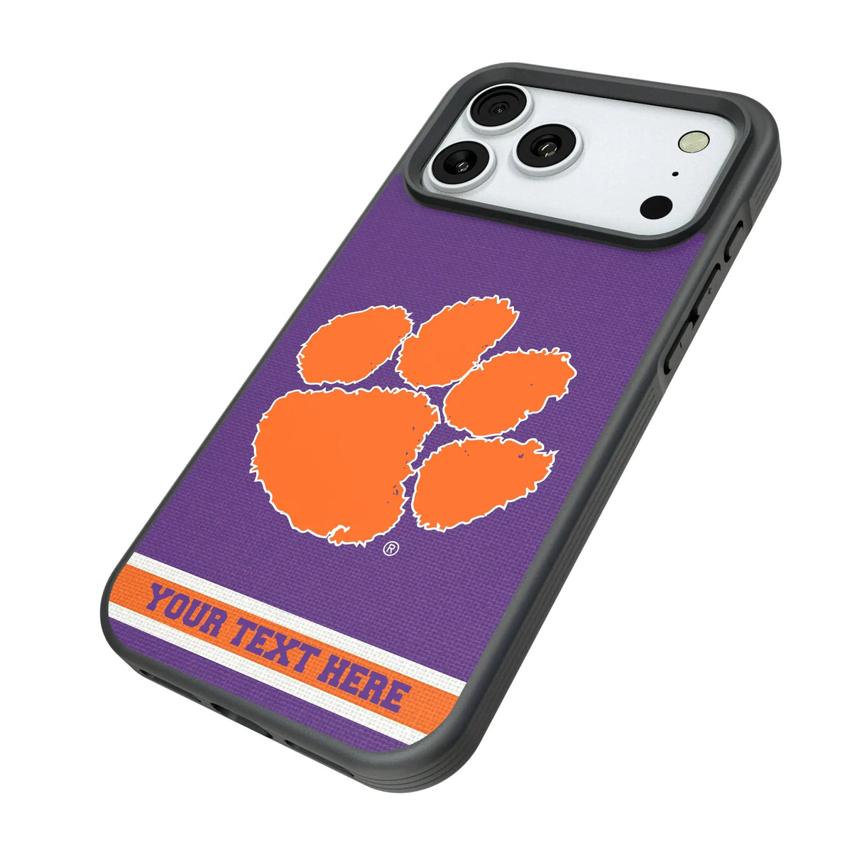 Clemson University Tigers Personalized Stripe iPhone Bump Phone Case for Apple iPhone - Isometric View#Device_iPhone 18 Pro Max
