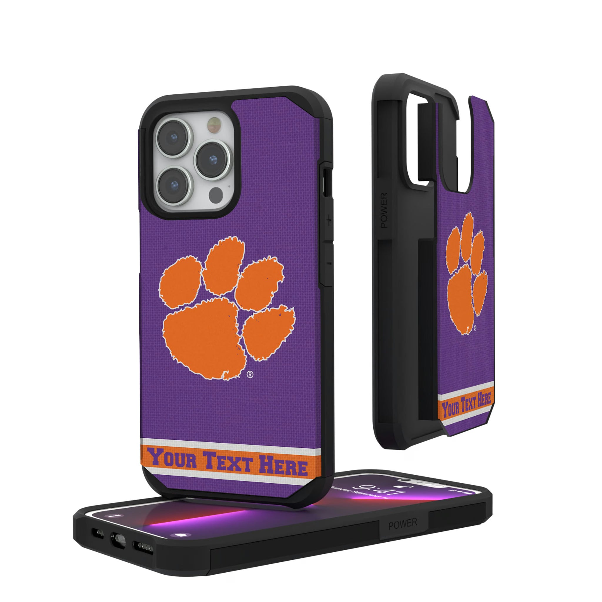 Clemson University Tigers Personalized Stripe iPhone Rugged Phone Case for Apple iPhone