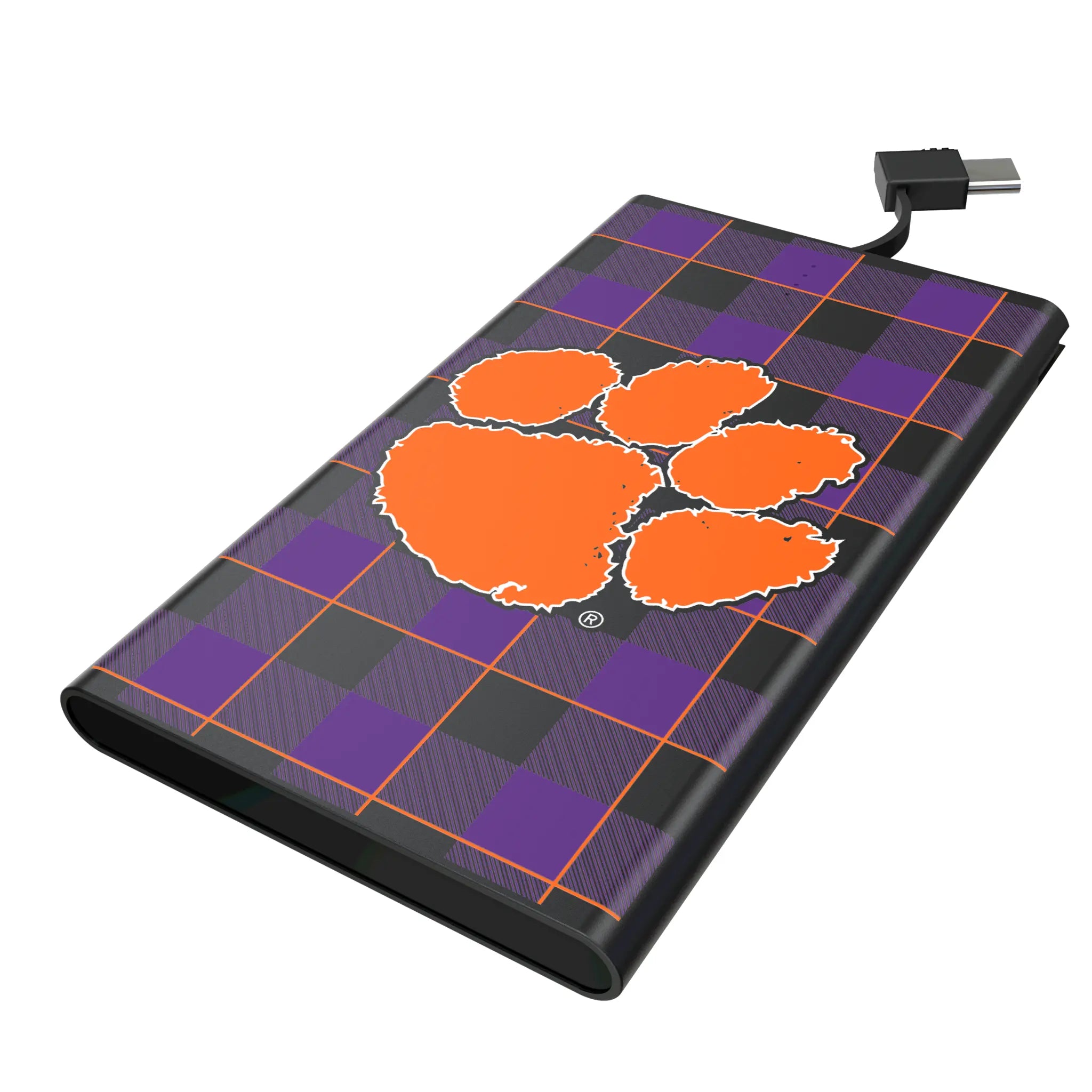 Clemson University Tigers Plaid 5000mAh Flat Power Bank
