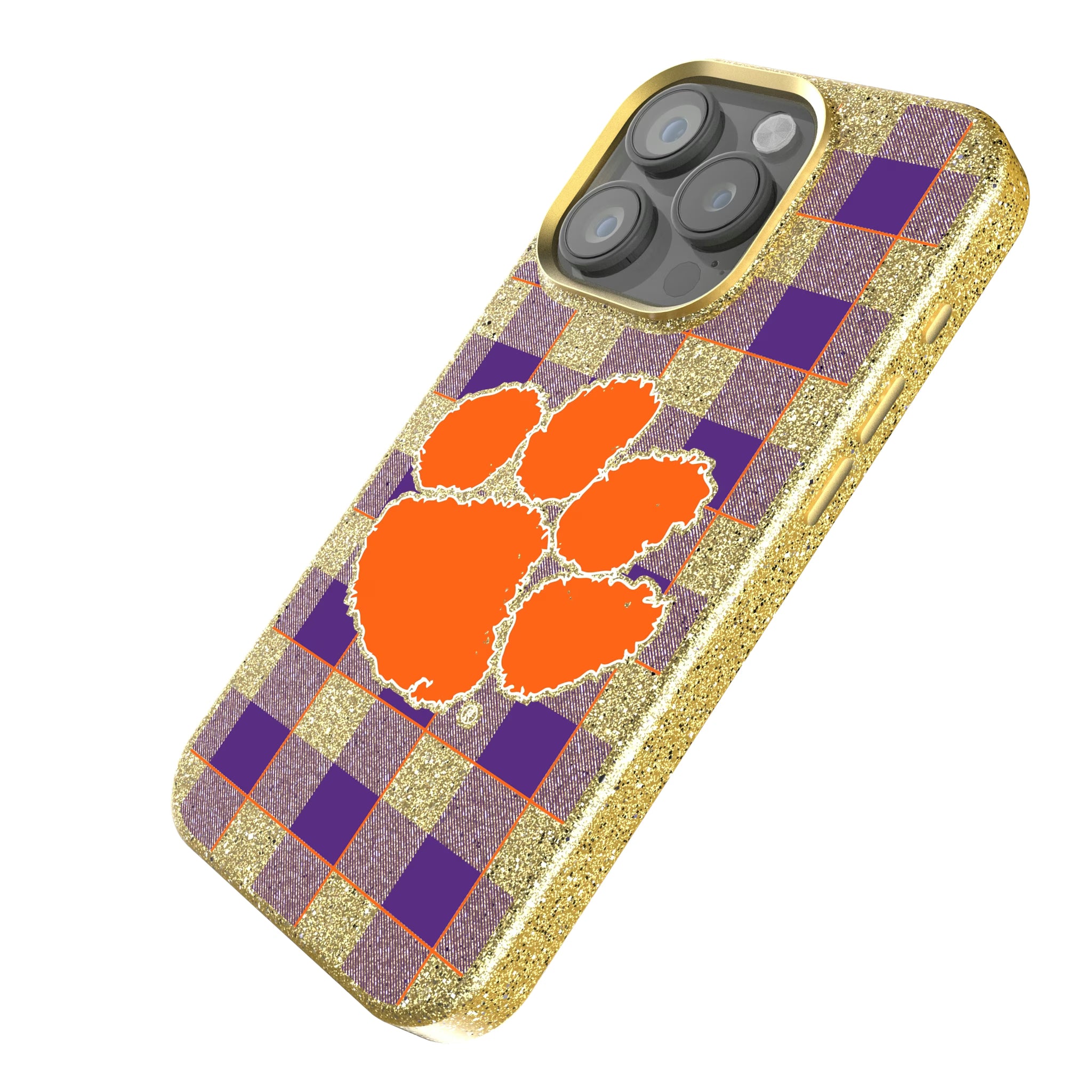 Clemson University Tigers Plaid iPhone Bling Phone Case for Apple iPhone - Isometric View