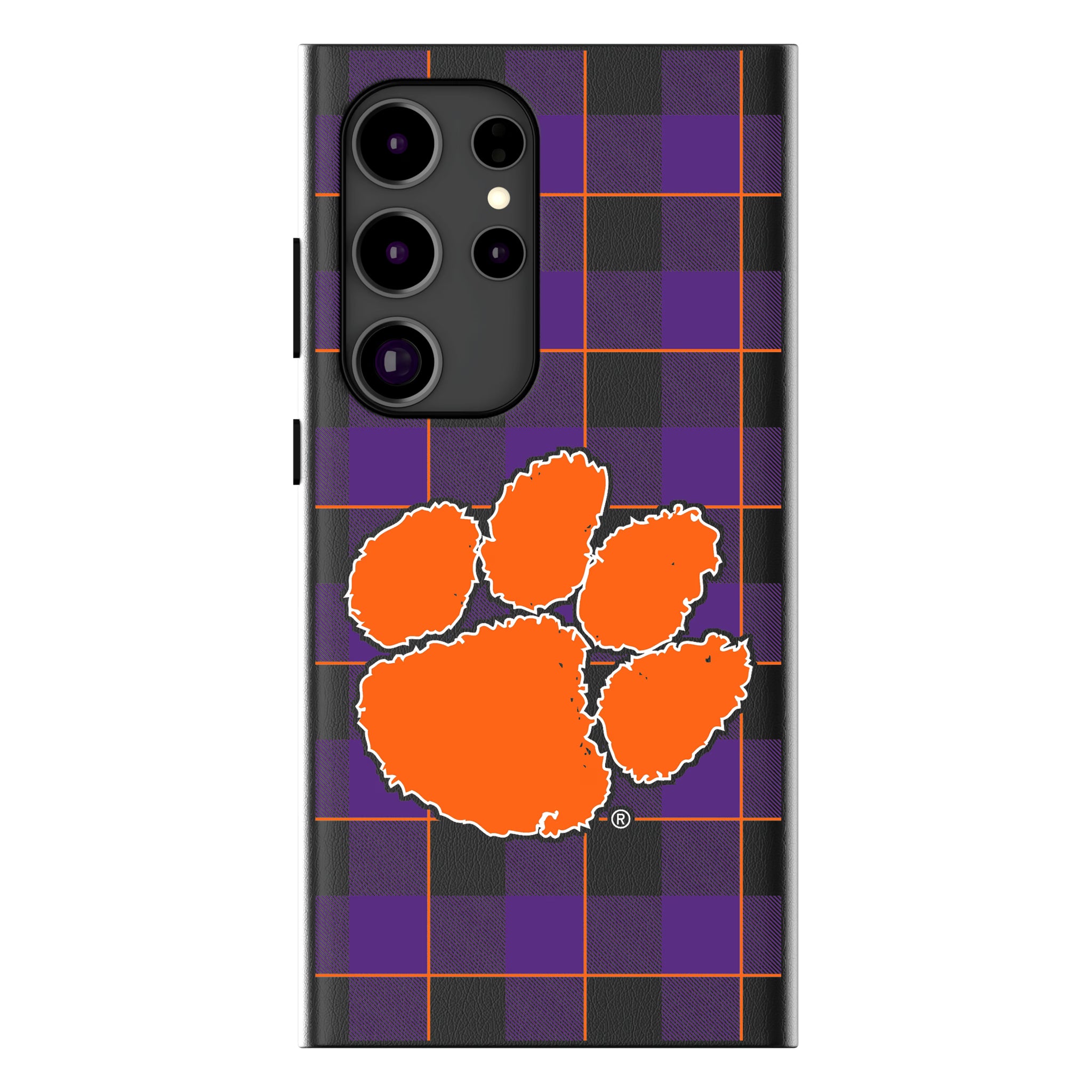 Clemson University Tigers Plaid Galaxy MagSafe Compatible Phone Case for Samsung Galaxy