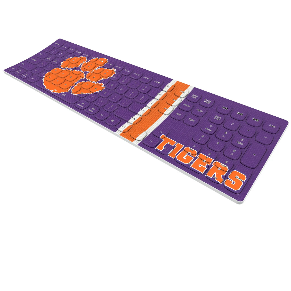 Clemson University Tigers Stripe KKB605 Curved Wireless Keyboard - Isometric View