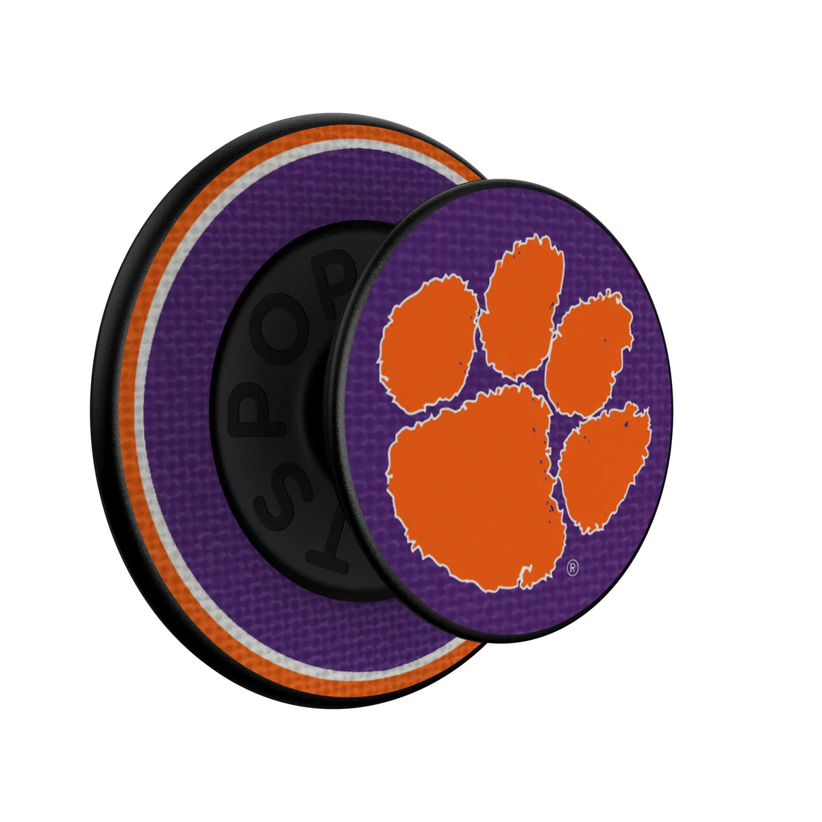 Clemson University Tigers Stripe Popsockets Round Magnetic - Isometric View