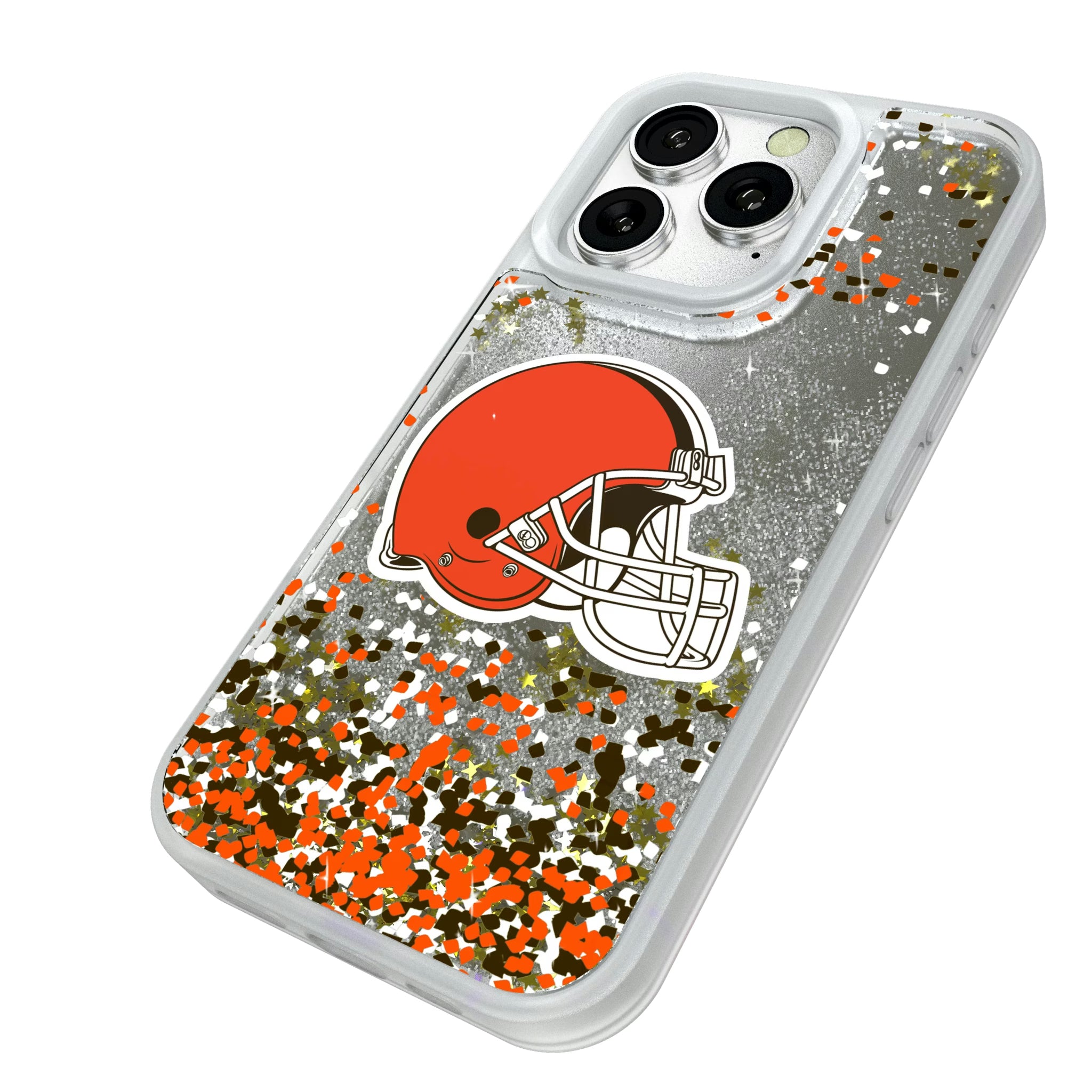 Cleveland Browns Confetti iPhone Glitter Phone Case for Apple iPhone - Isometric View#Device_iPhone 16 Pro