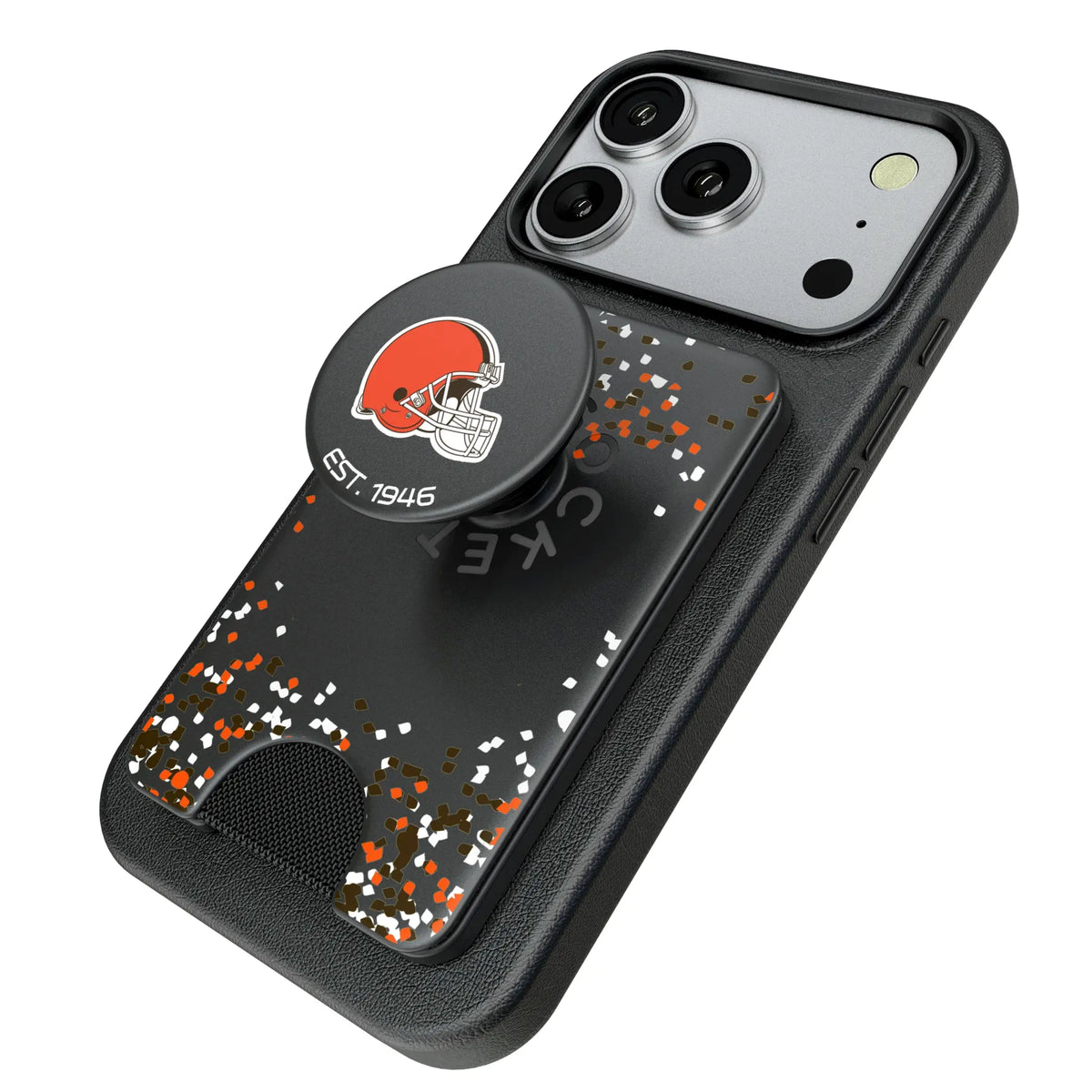 Cleveland Browns Confetti Popsockets Wallet Magnetic - Isometric View