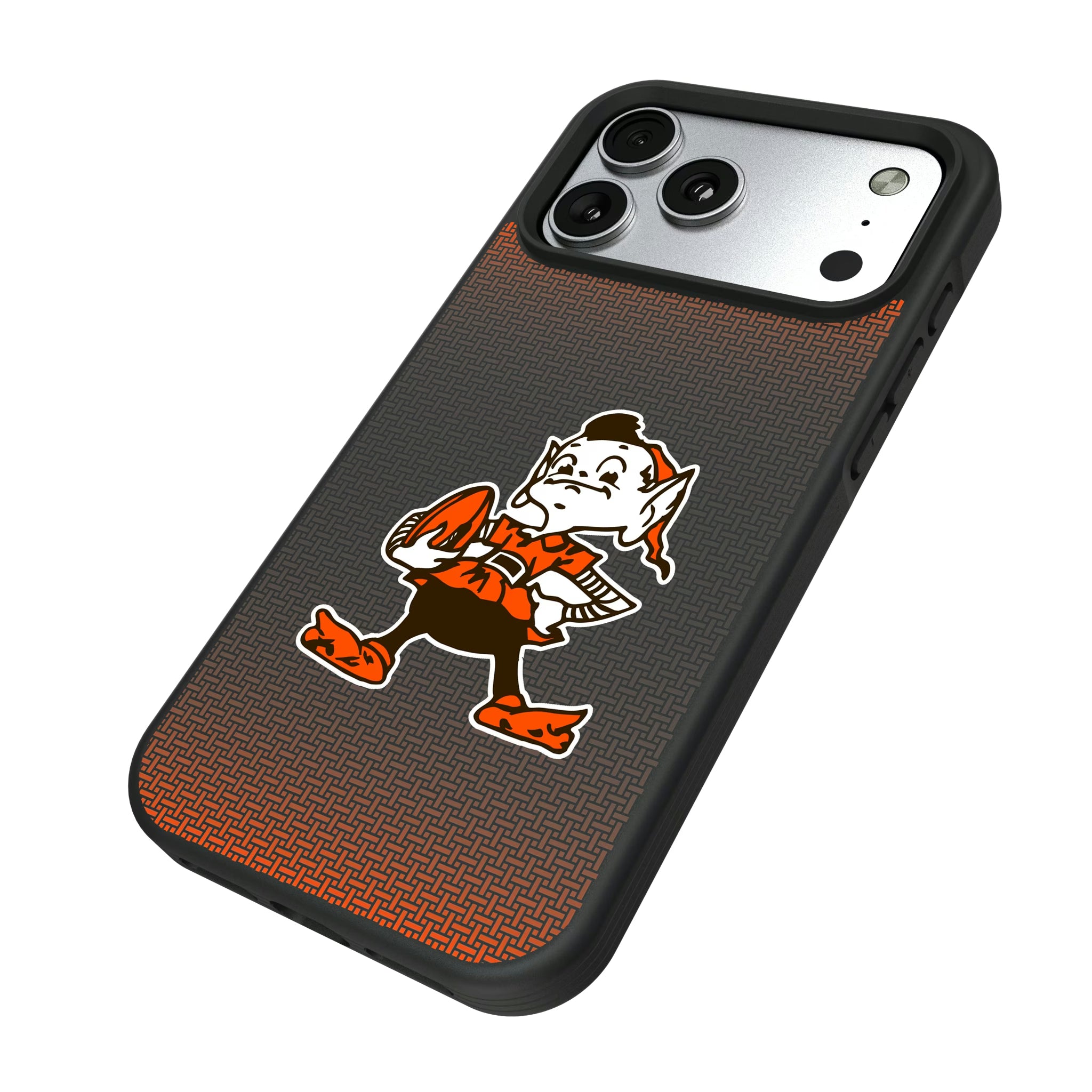Cleveland Browns Historic Collection Linen iPhone Bump Phone Case for Apple iPhone - Isometric View#Device_iPhone 17 Pro Max