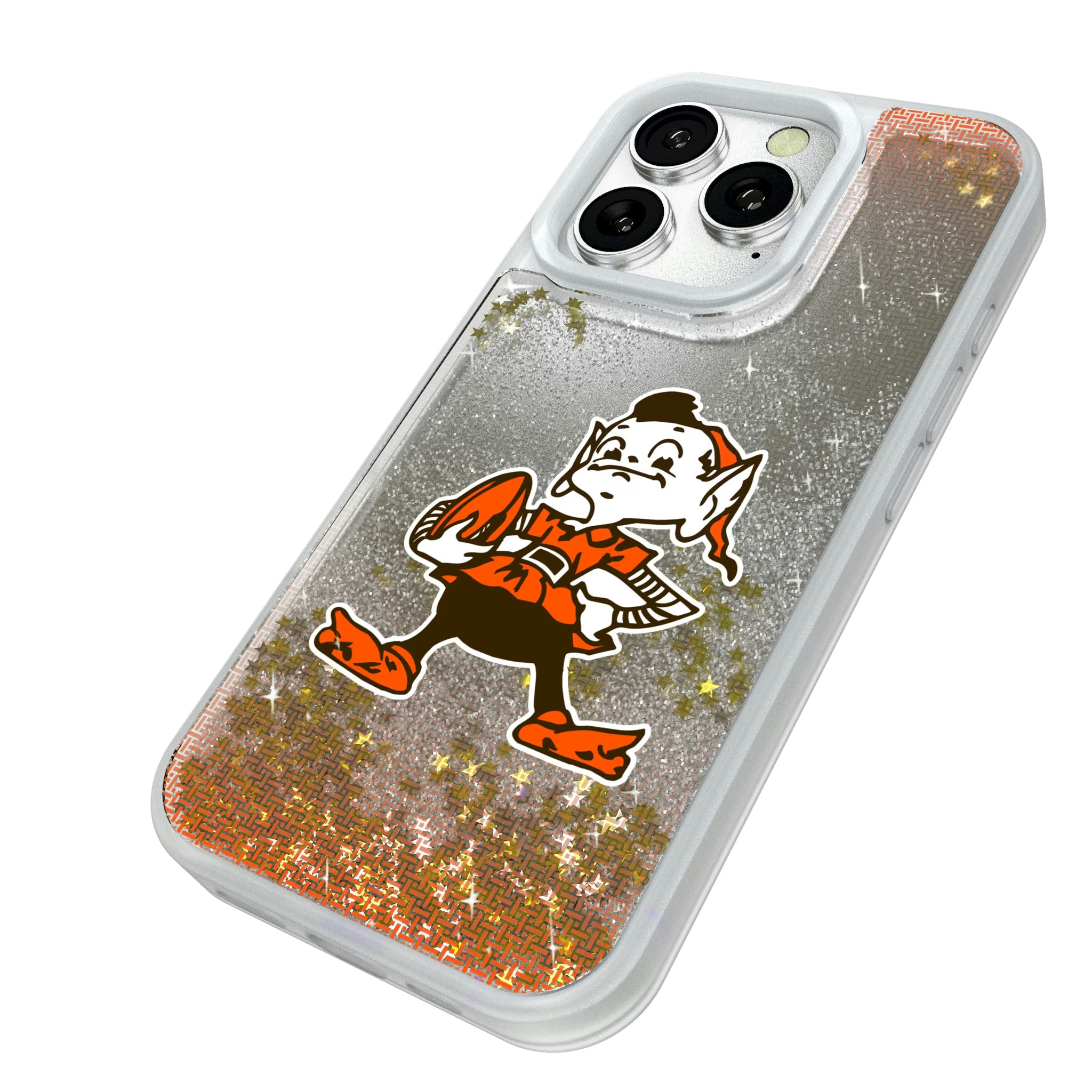 Cleveland Browns Historic Collection Linen iPhone Glitter Phone Case for Apple iPhone - Isometric View#Device_iPhone 16 Pro