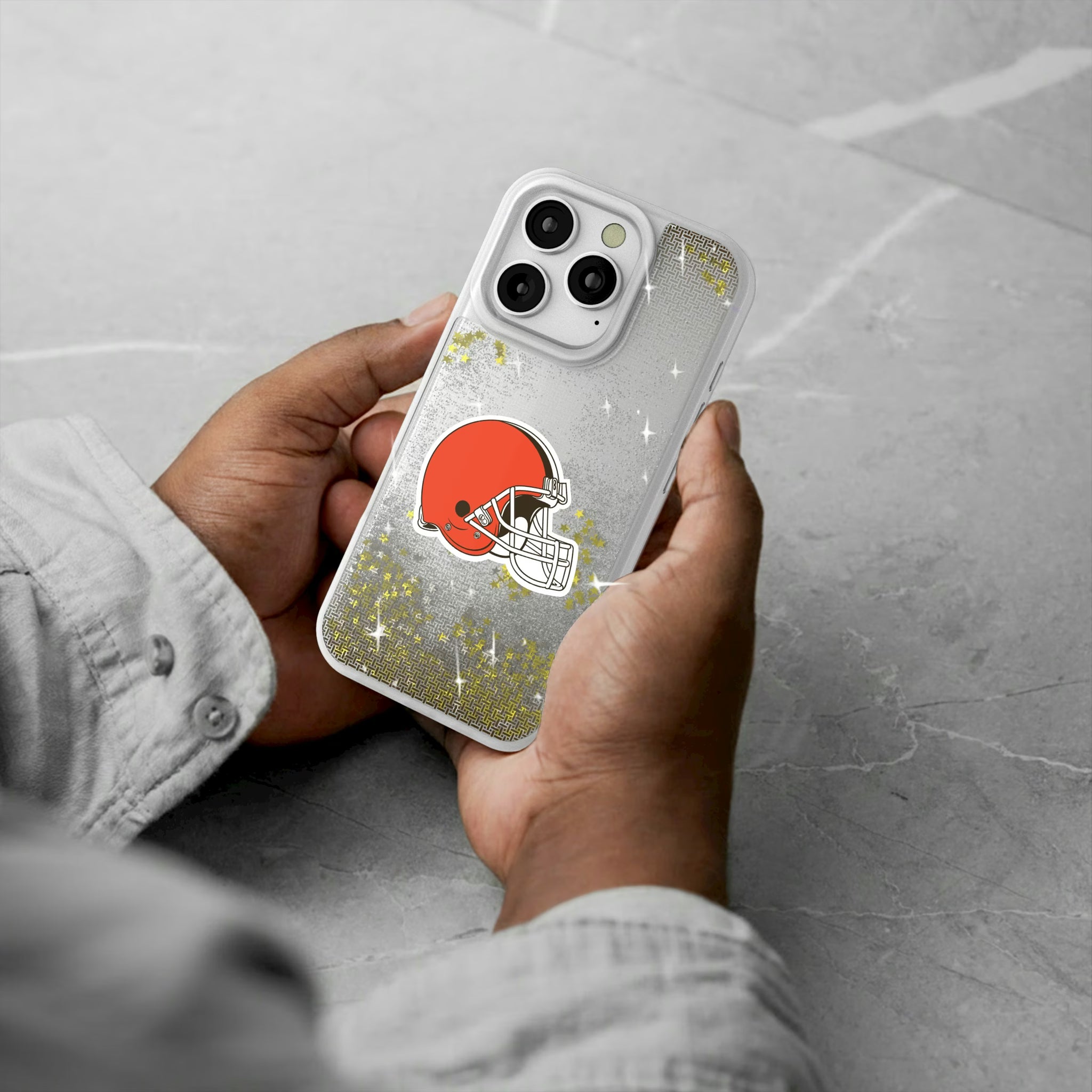 Cleveland Browns Linen iPhone Glitter Phone Case for Apple iPhone - Lifestyle#Device_iPhone 16 Pro