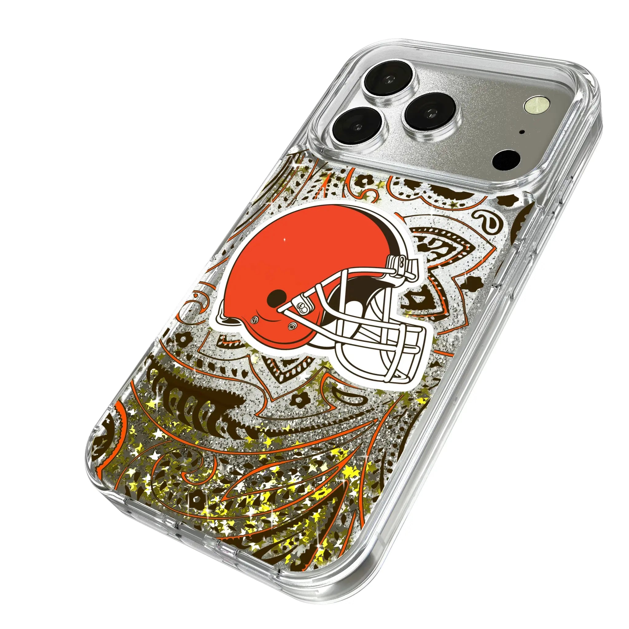 Cleveland Browns Paisley iPhone Glitter Phone Case for Apple iPhone - Isometric View