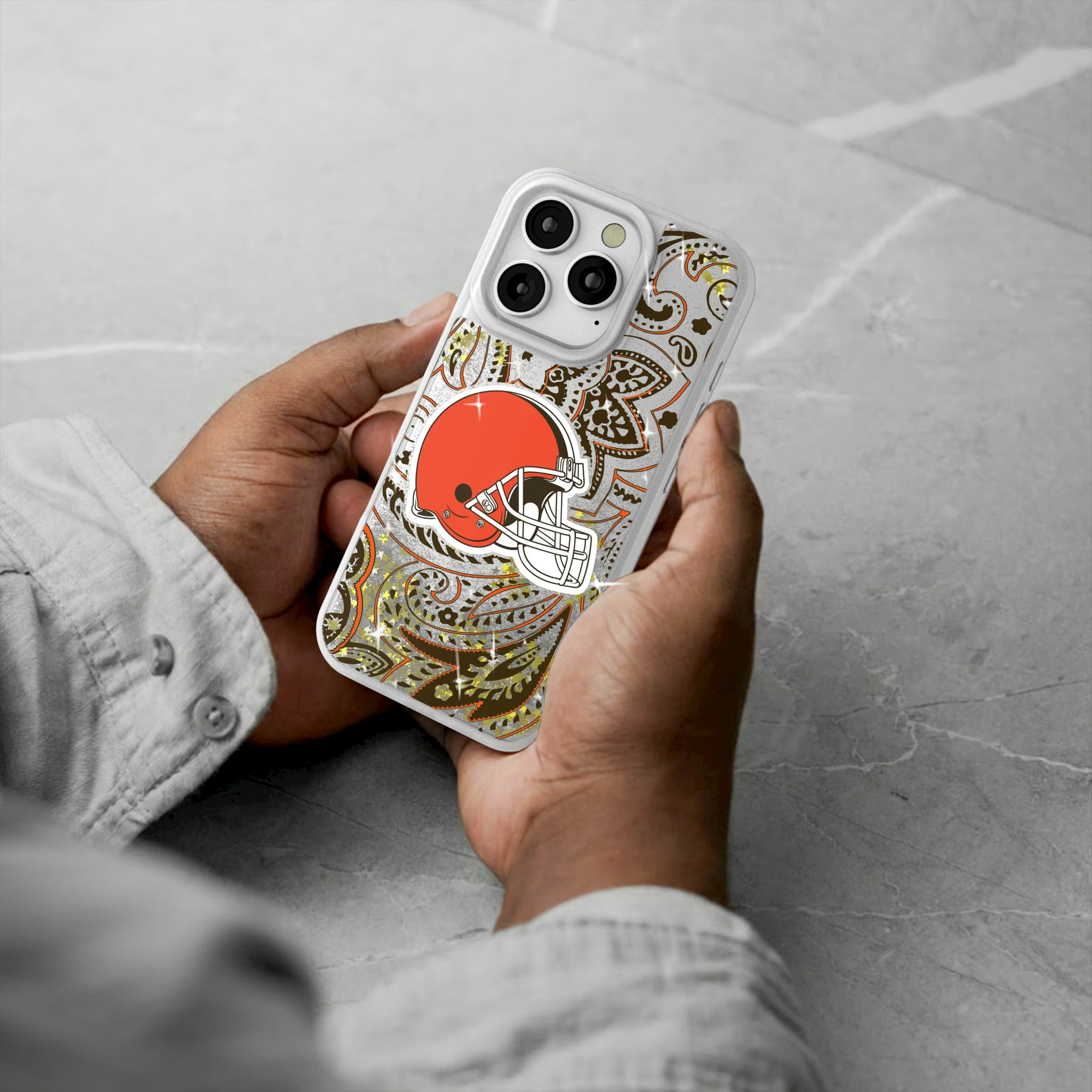Cleveland Browns Paisley iPhone Glitter Phone Case for Apple iPhone - Lifestyle#Device_iPhone 16 Pro
