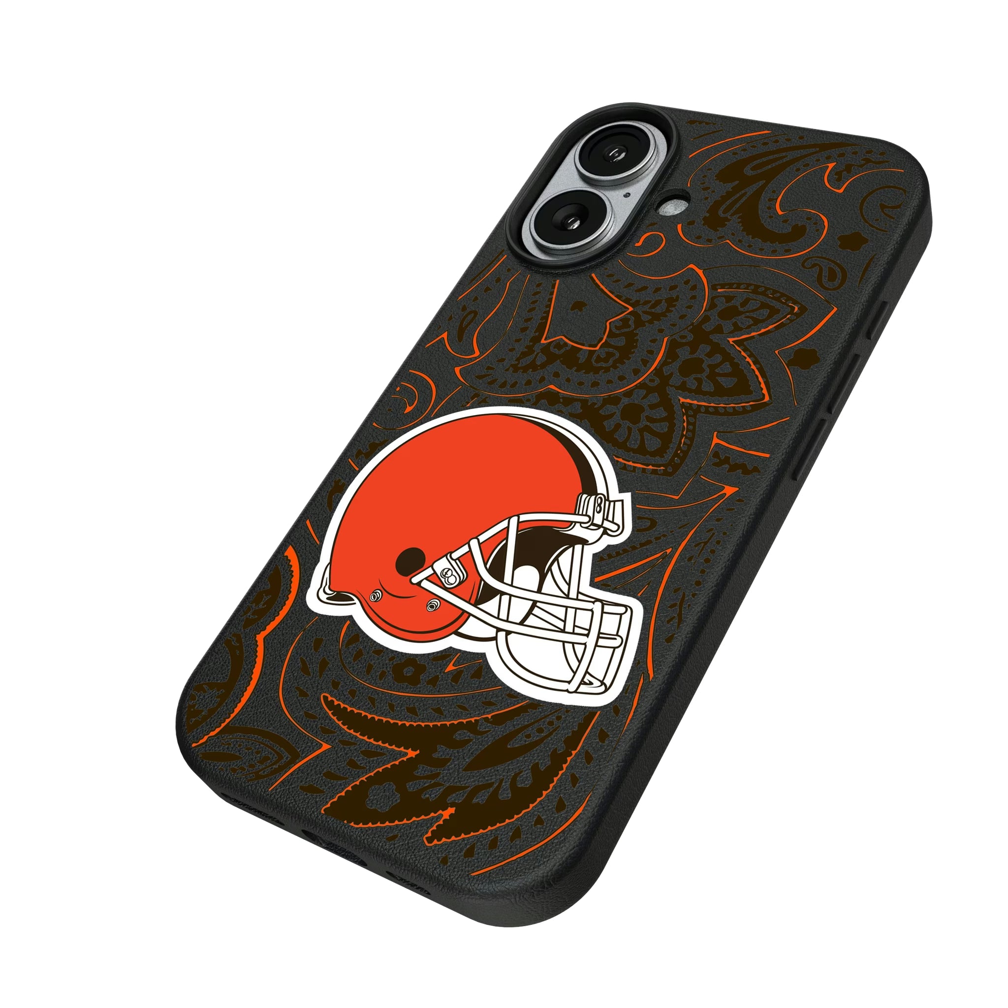 Cleveland Browns Paisley iPhone MagSafe Compatible Phone Case for Apple iPhone - Isometric View#Device_iPhone 17