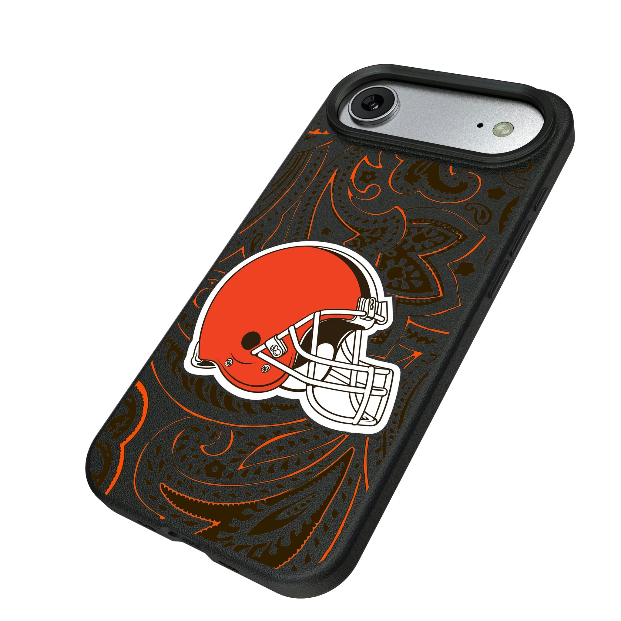 Cleveland Browns Paisley iPhone MagSafe Compatible Phone Case for Apple iPhone - Isometric View#Device_iPhone Air