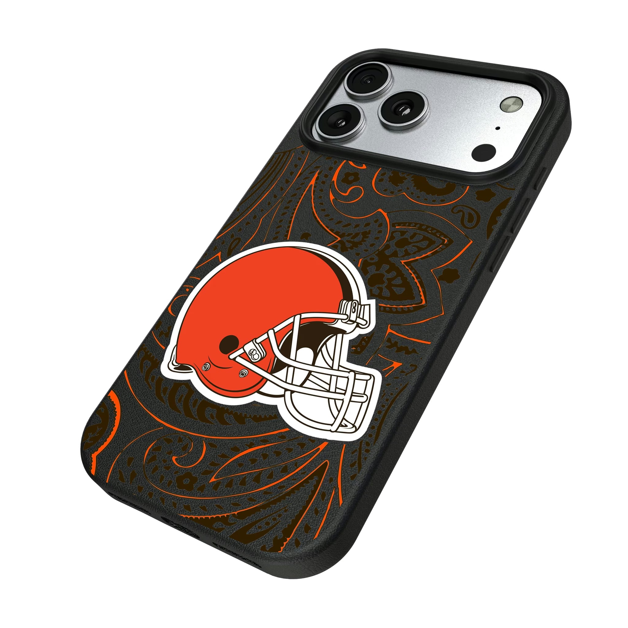 Cleveland Browns Paisley iPhone MagSafe Compatible Phone Case for Apple iPhone - Isometric View#Device_iPhone 17 Pro Max