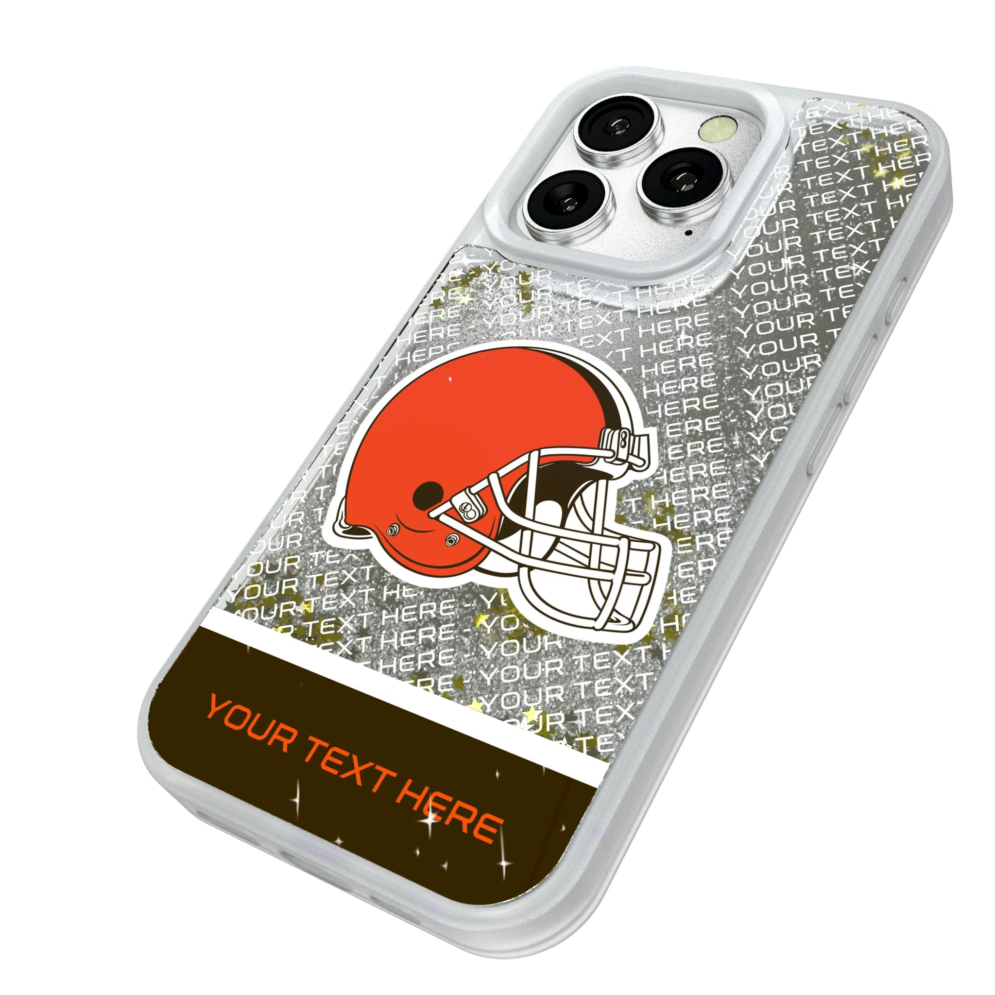 Cleveland Browns Personalized EndZone Plus iPhone Glitter Phone Case for Apple iPhone - Isometric View#Device_iPhone 16 Pro