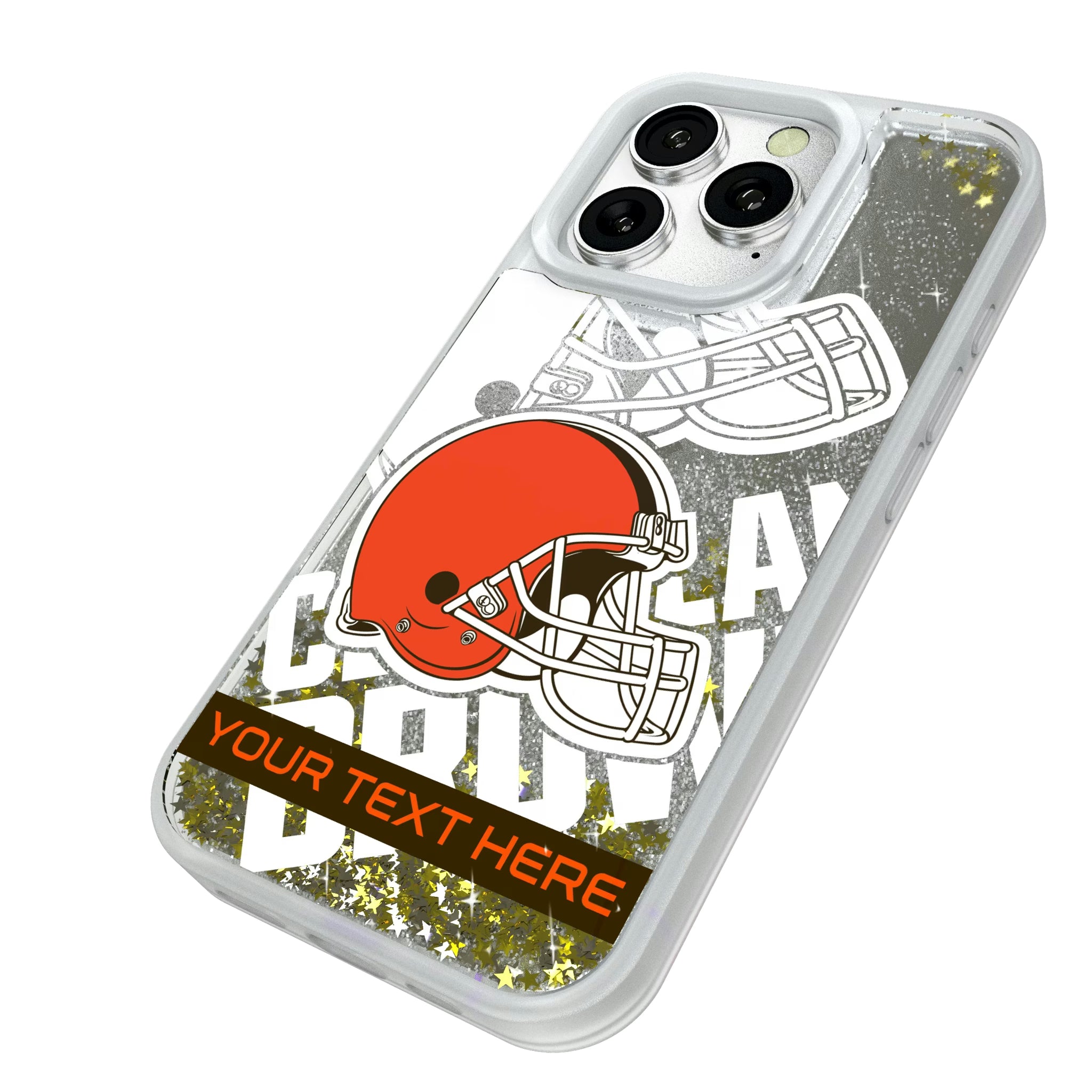 Cleveland Browns Personalized Tilt iPhone Glitter Phone Case for Apple iPhone - Isometric View#Device_iPhone 16 Pro
