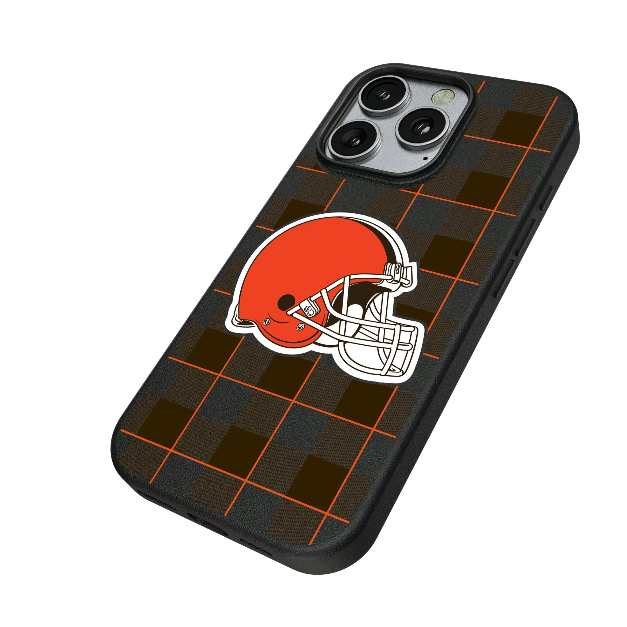Cleveland Browns Plaid iPhone MagSafe Compatible Phone Case for Apple iPhone - Isometric View