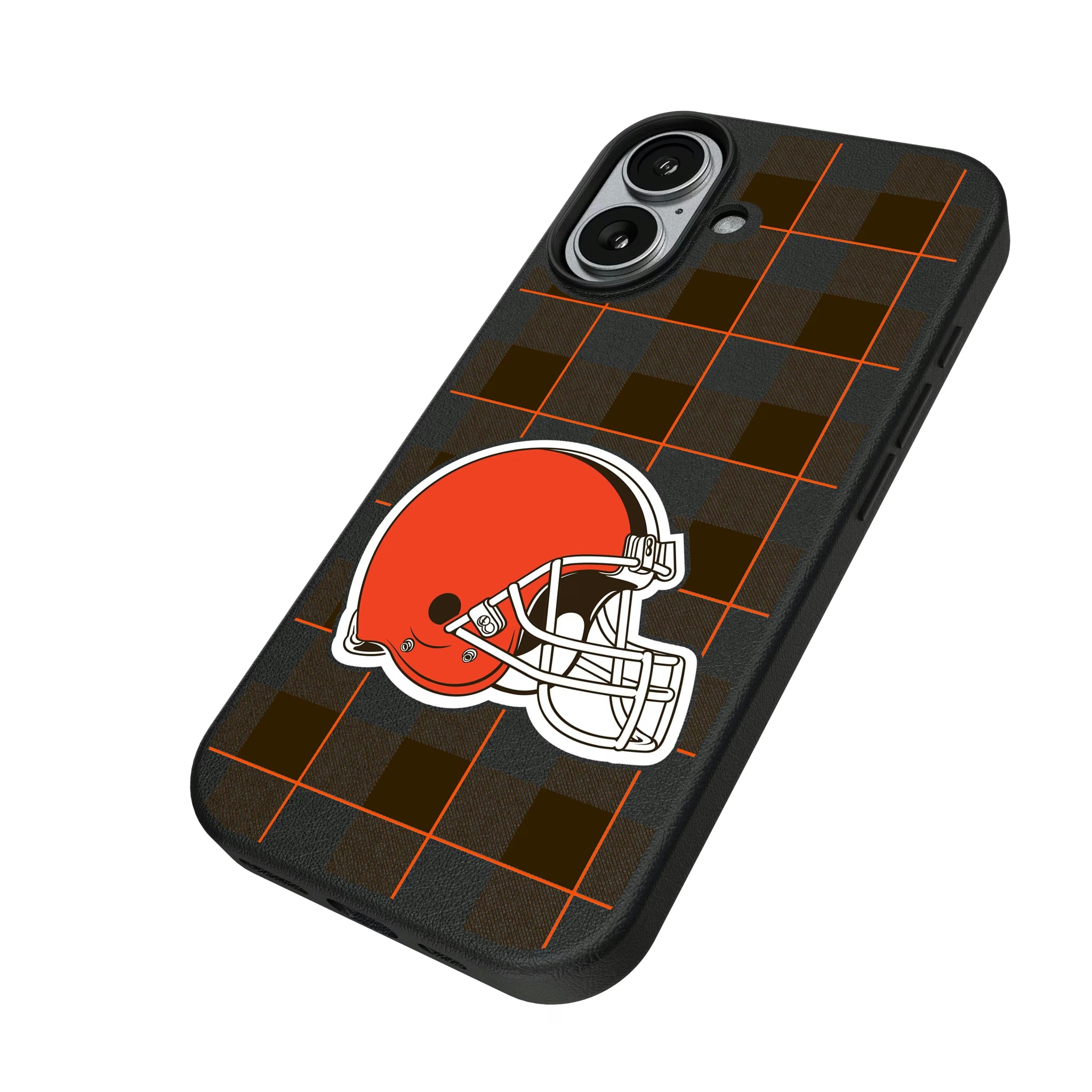 Cleveland Browns Plaid iPhone MagSafe Compatible Phone Case for Apple iPhone - Isometric View#Device_iPhone 17