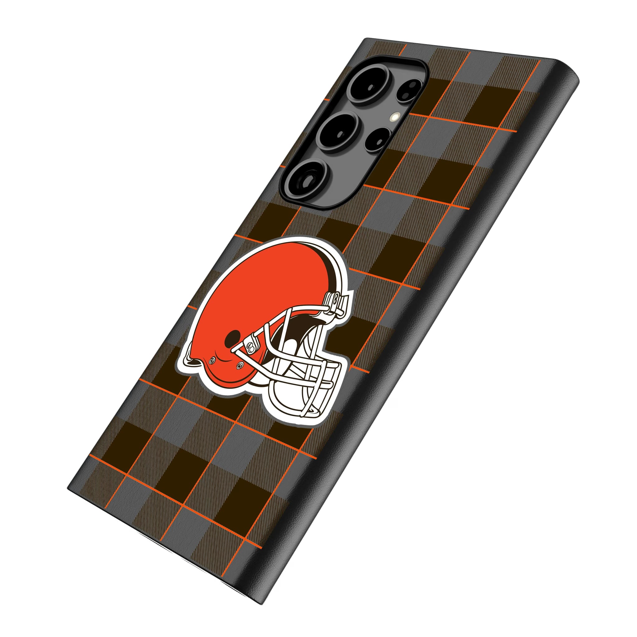Cleveland Browns Plaid Galaxy MagSafe Compatible Phone Case for Samsung Galaxy - Isometric View